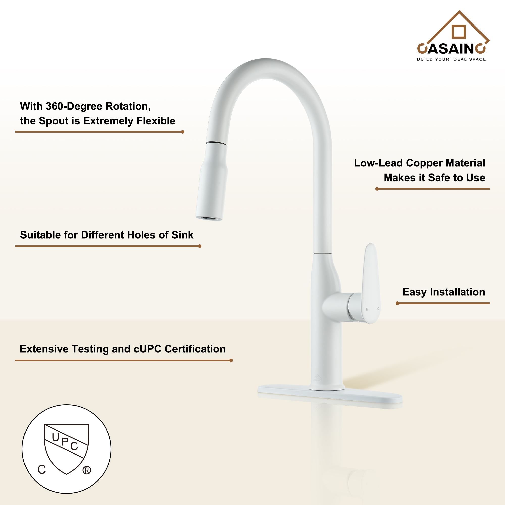 Single-Handle Pull-Out Sprayer Kitchen Faucet Deckplate Included in Brushed Nickel/Matte Black/Matte White/Brushed Gold