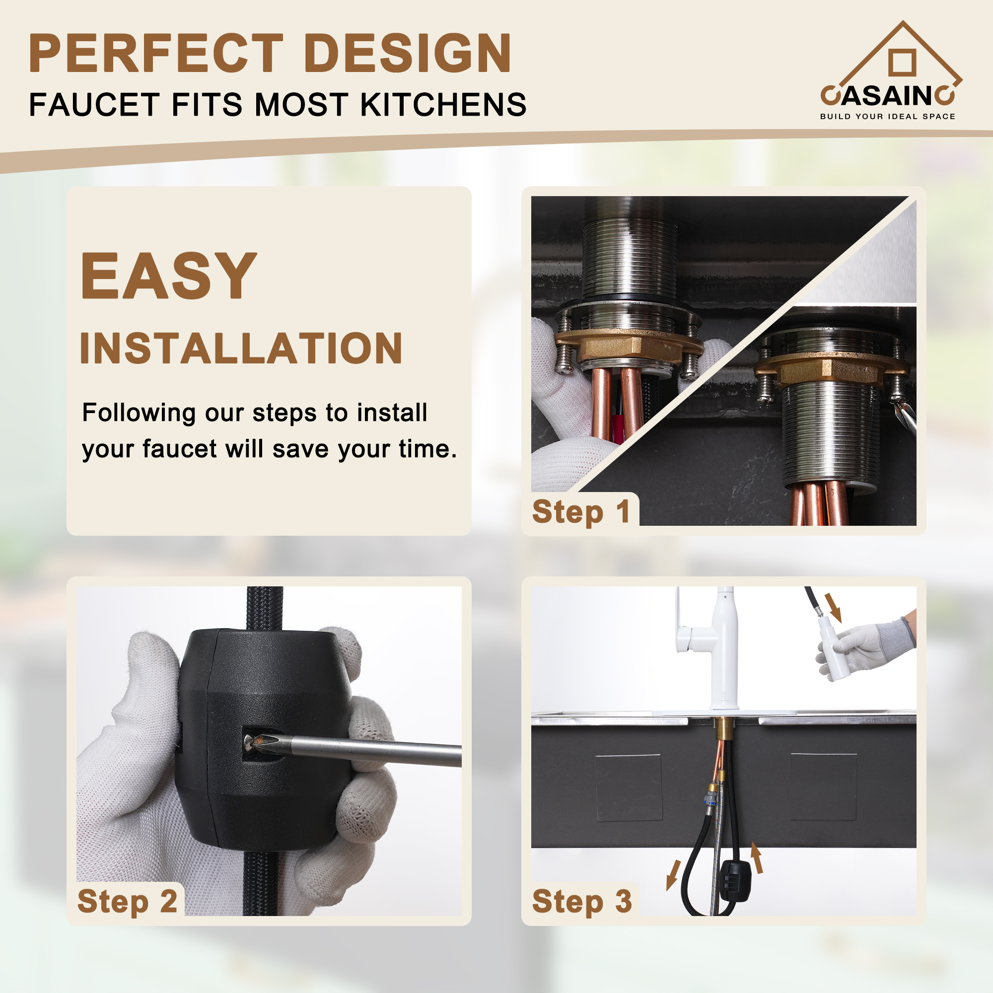 Single-Handle Pull-Out Sprayer Kitchen Faucet Deckplate Included in Brushed Nickel/Matte Black/Matte White/Brushed Gold