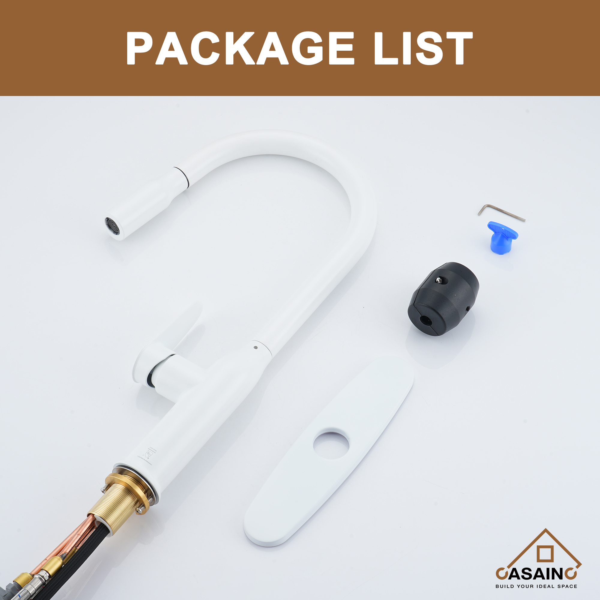 Single-Handle Pull-Out Sprayer Kitchen Faucet Deckplate Included in Brushed Nickel/Matte Black/Matte White/Brushed Gold