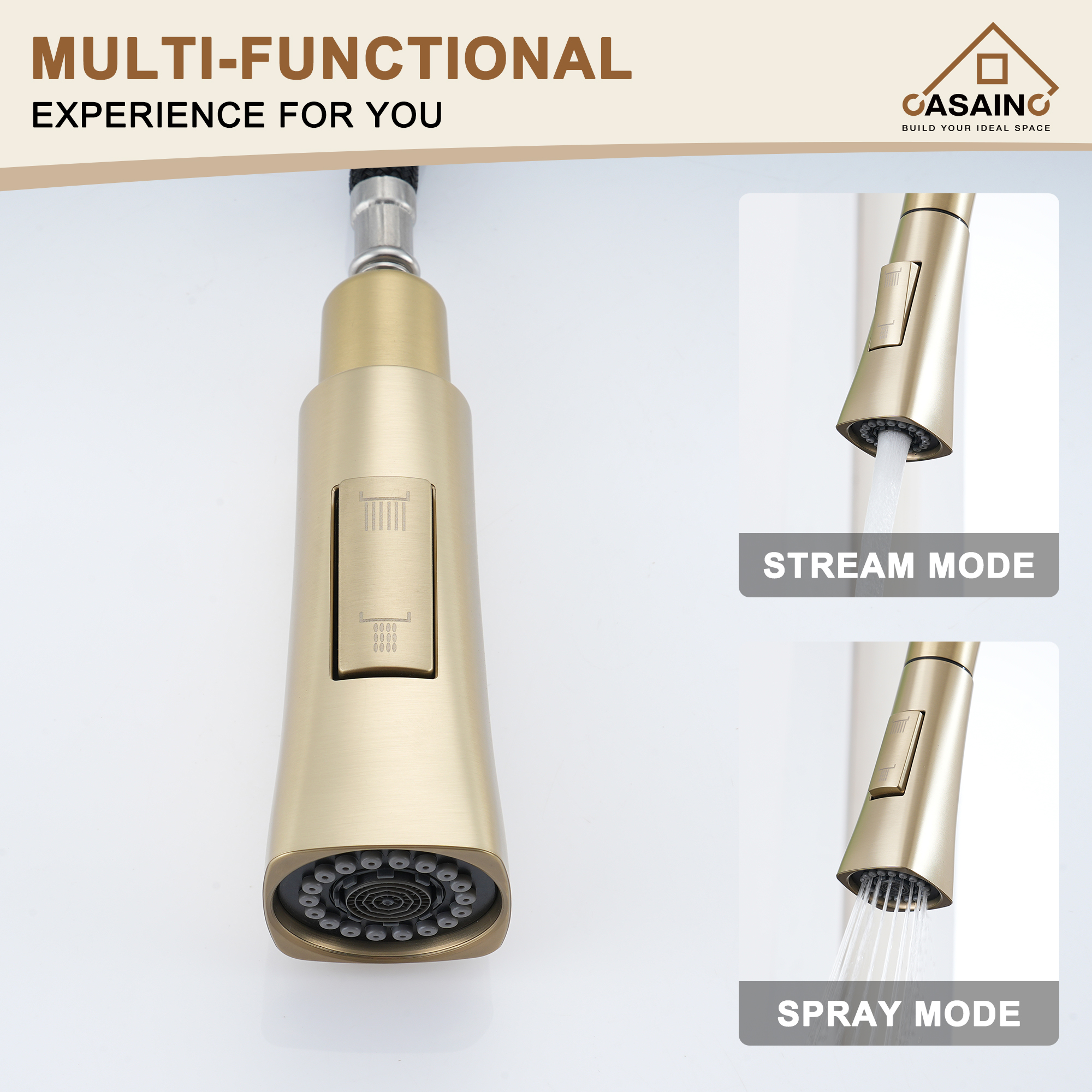 Single-Handle Pull-Out Sprayer Kitchen Faucet Deckplate Included in Brushed Nickel/Matte Black/Matte White/Brushed Gold