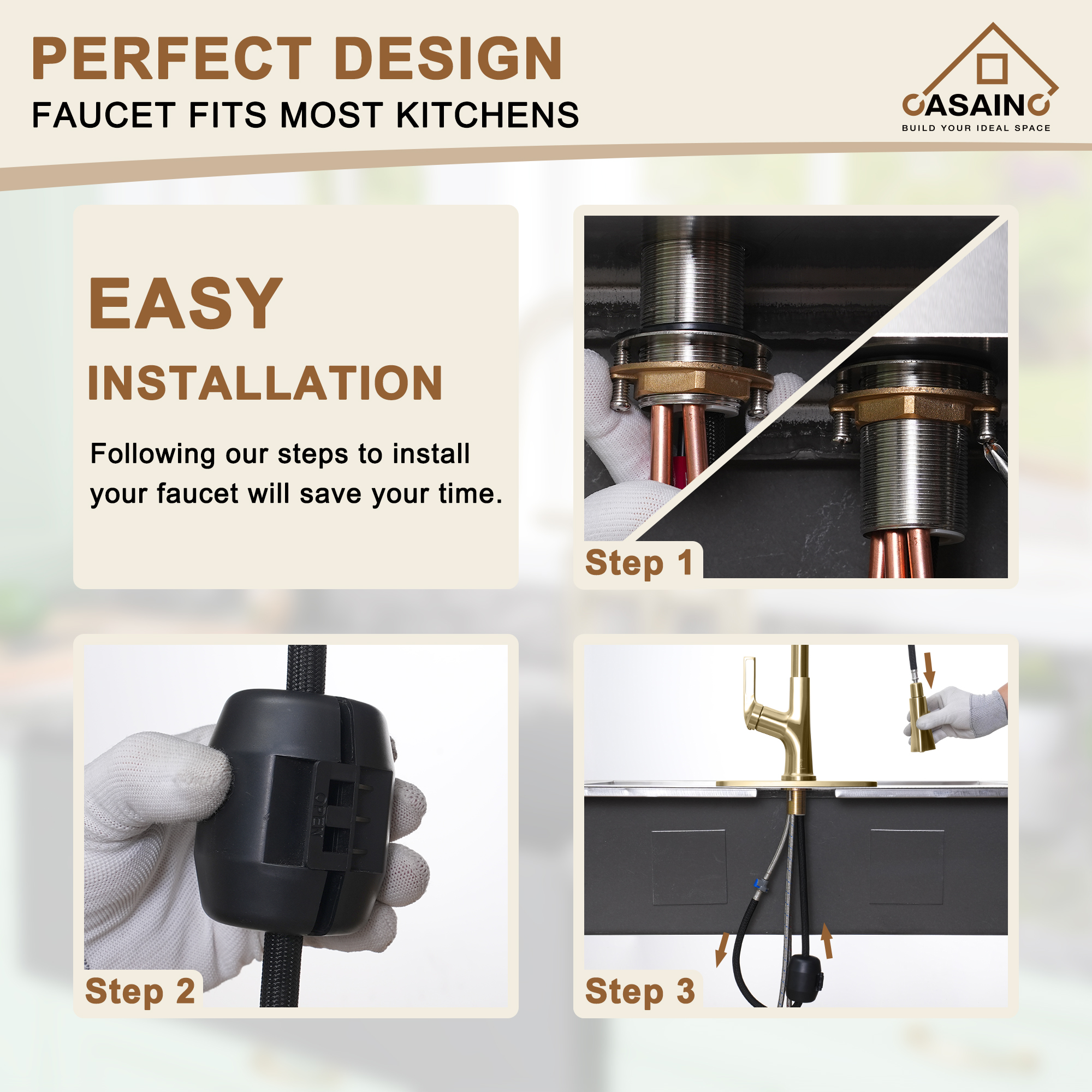 Single-Handle Pull-Out Sprayer Kitchen Faucet Deckplate Included in Brushed Nickel/Matte Black/Matte White/Brushed Gold