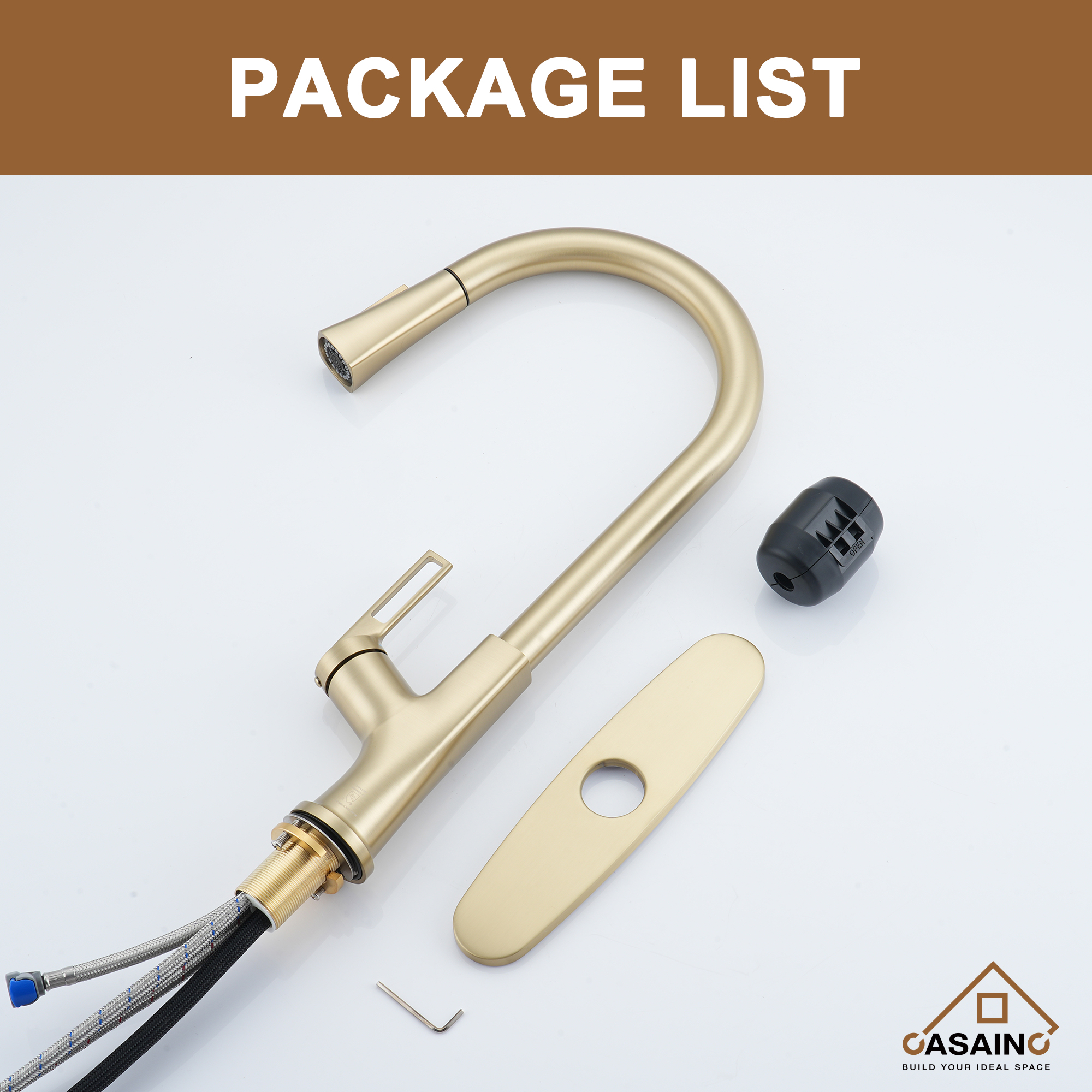 Single-Handle Pull-Out Sprayer Kitchen Faucet Deckplate Included in Brushed Nickel/Matte Black/Matte White/Brushed Gold