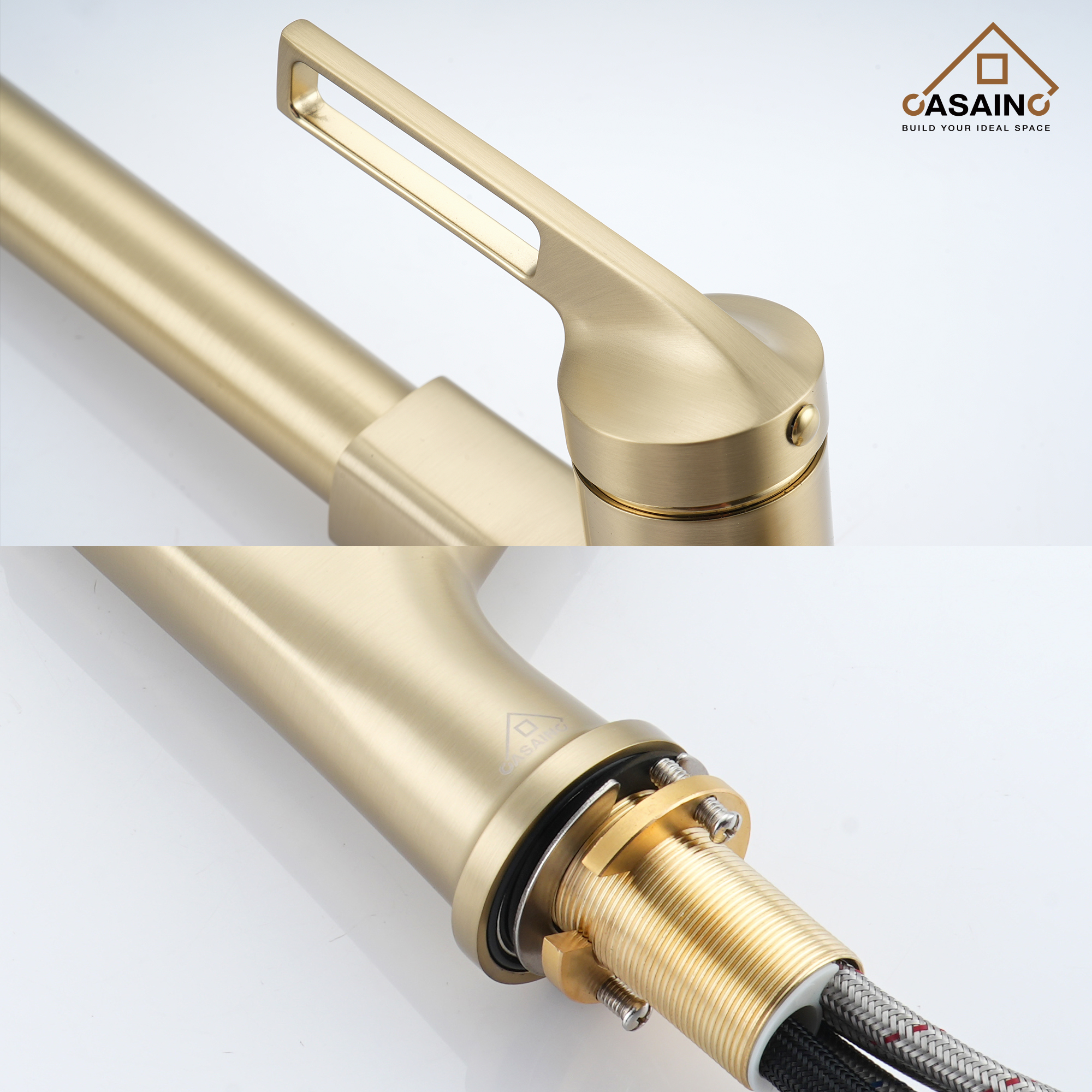 Single-Handle Pull-Out Sprayer Kitchen Faucet Deckplate Included in Brushed Nickel/Matte Black/Matte White/Brushed Gold