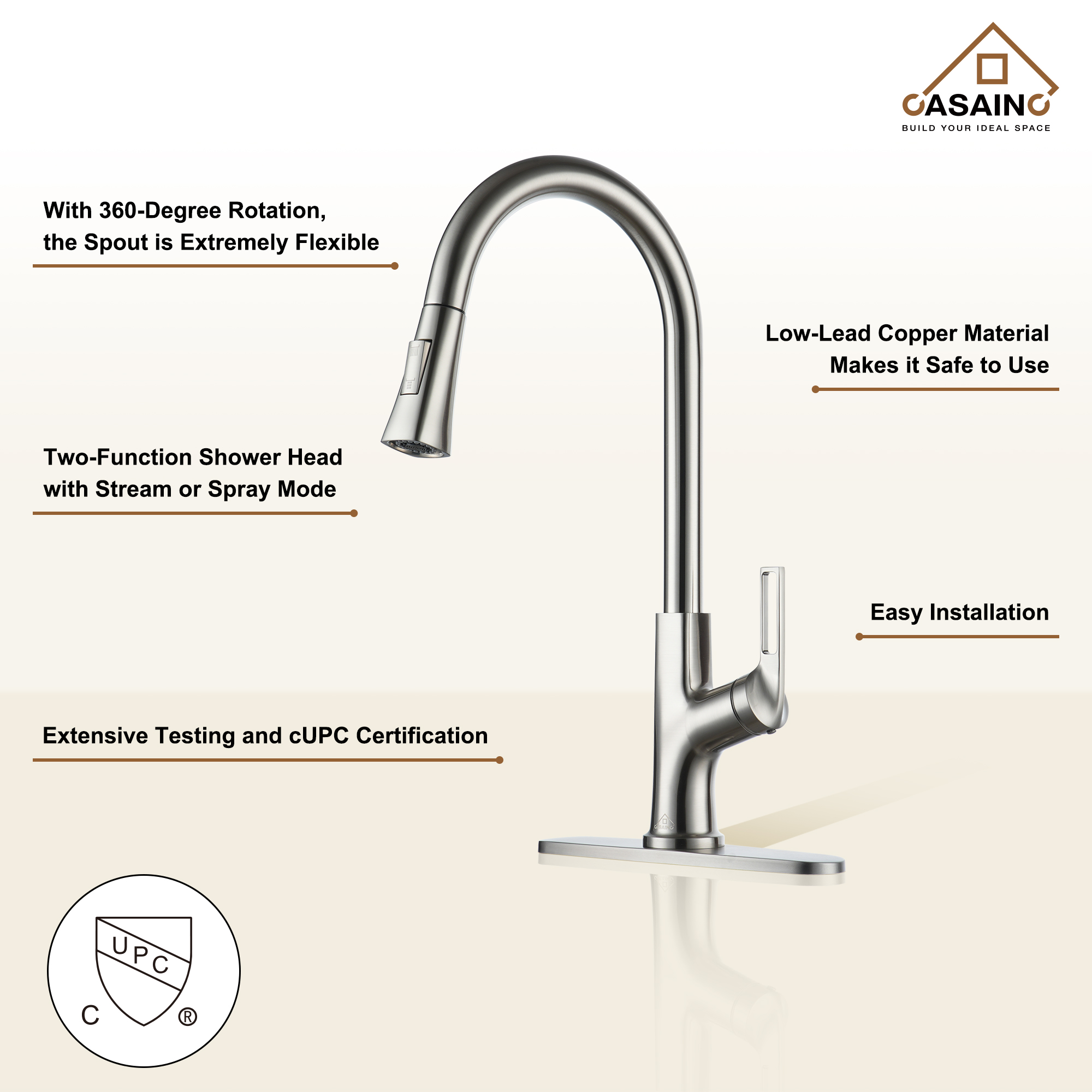 Single-Handle Pull-Out Sprayer Kitchen Faucet Deckplate Included in Brushed Nickel/Matte Black/Matte White/Brushed Gold