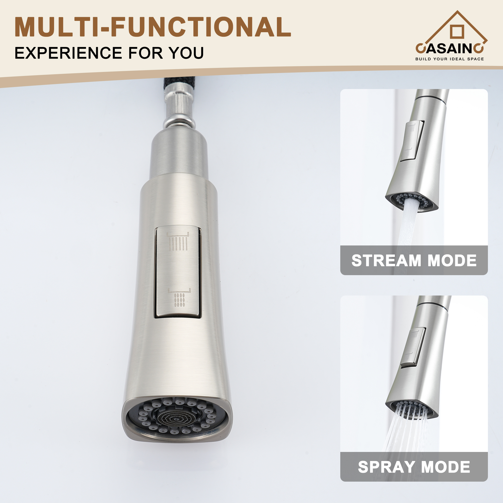 Single-Handle Pull-Out Sprayer Kitchen Faucet Deckplate Included in Brushed Nickel/Matte Black/Matte White/Brushed Gold