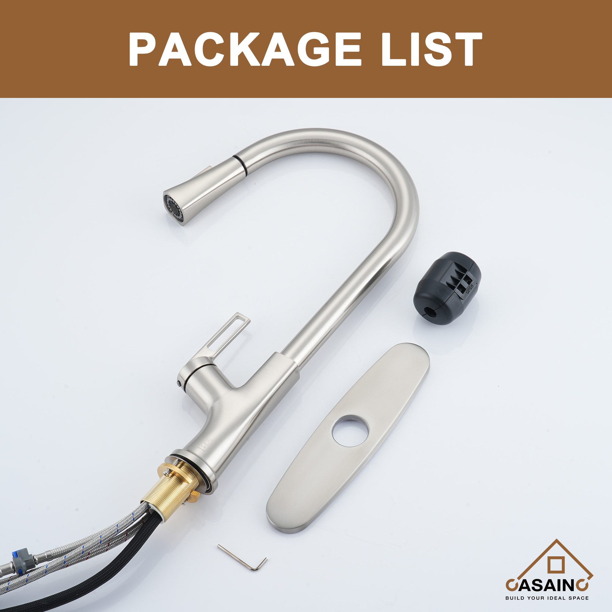 Single-Handle Pull-Out Sprayer Kitchen Faucet Deckplate Included in Brushed Nickel/Matte Black/Matte White/Brushed Gold