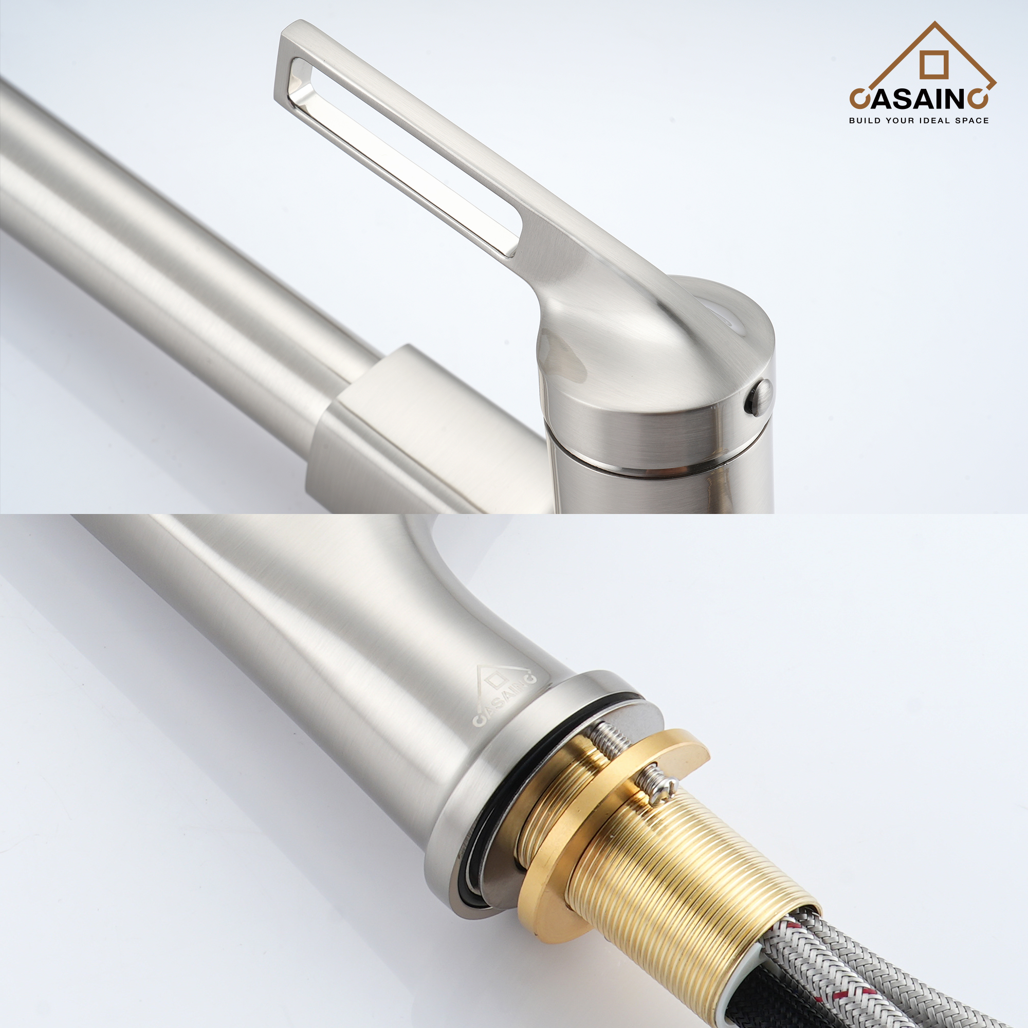 Single-Handle Pull-Out Sprayer Kitchen Faucet Deckplate Included in Brushed Nickel/Matte Black/Matte White/Brushed Gold