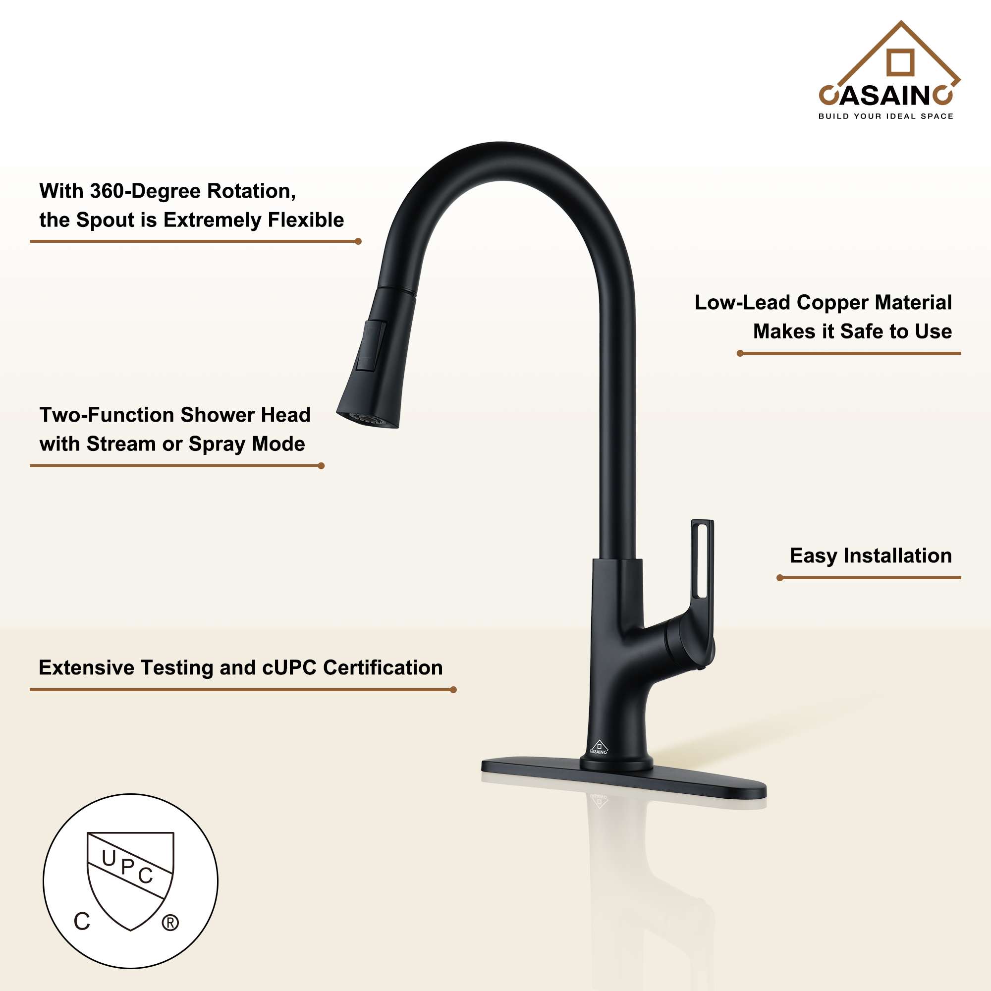 Single-Handle Pull-Out Sprayer Kitchen Faucet Deckplate Included in Brushed Nickel/Matte Black/Matte White/Brushed Gold