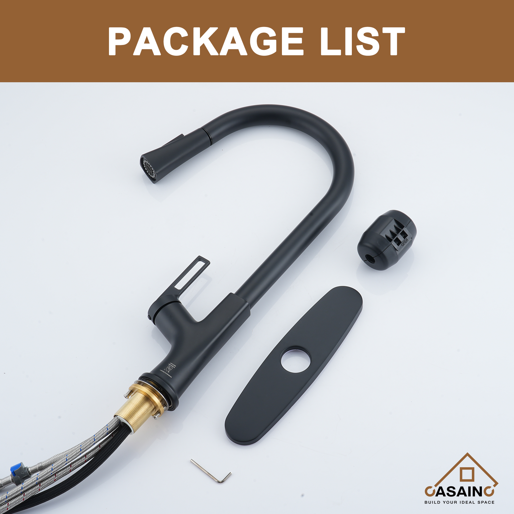 Single-Handle Pull-Out Sprayer Kitchen Faucet Deckplate Included in Brushed Nickel/Matte Black/Matte White/Brushed Gold