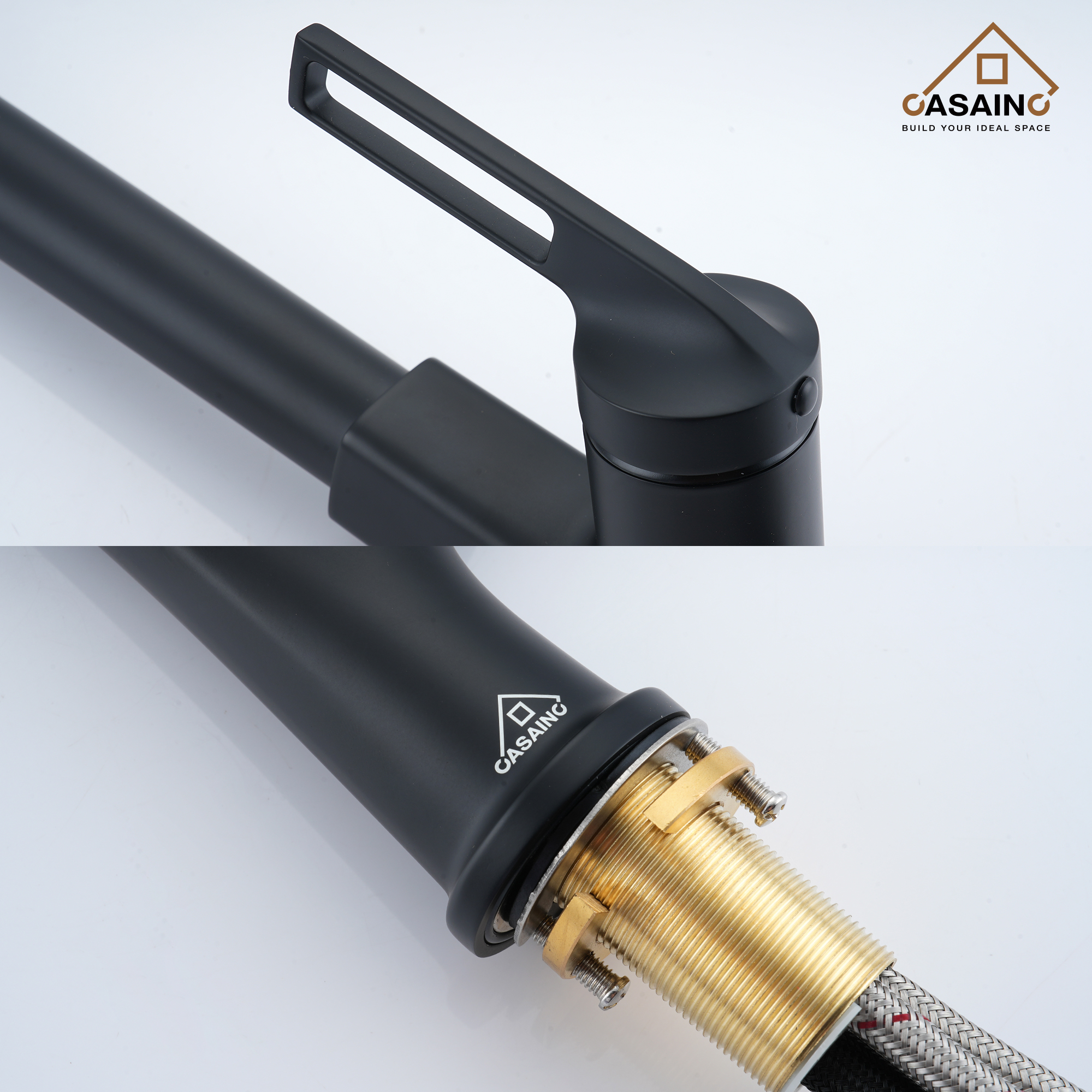 Single-Handle Pull-Out Sprayer Kitchen Faucet Deckplate Included in Brushed Nickel/Matte Black/Matte White/Brushed Gold