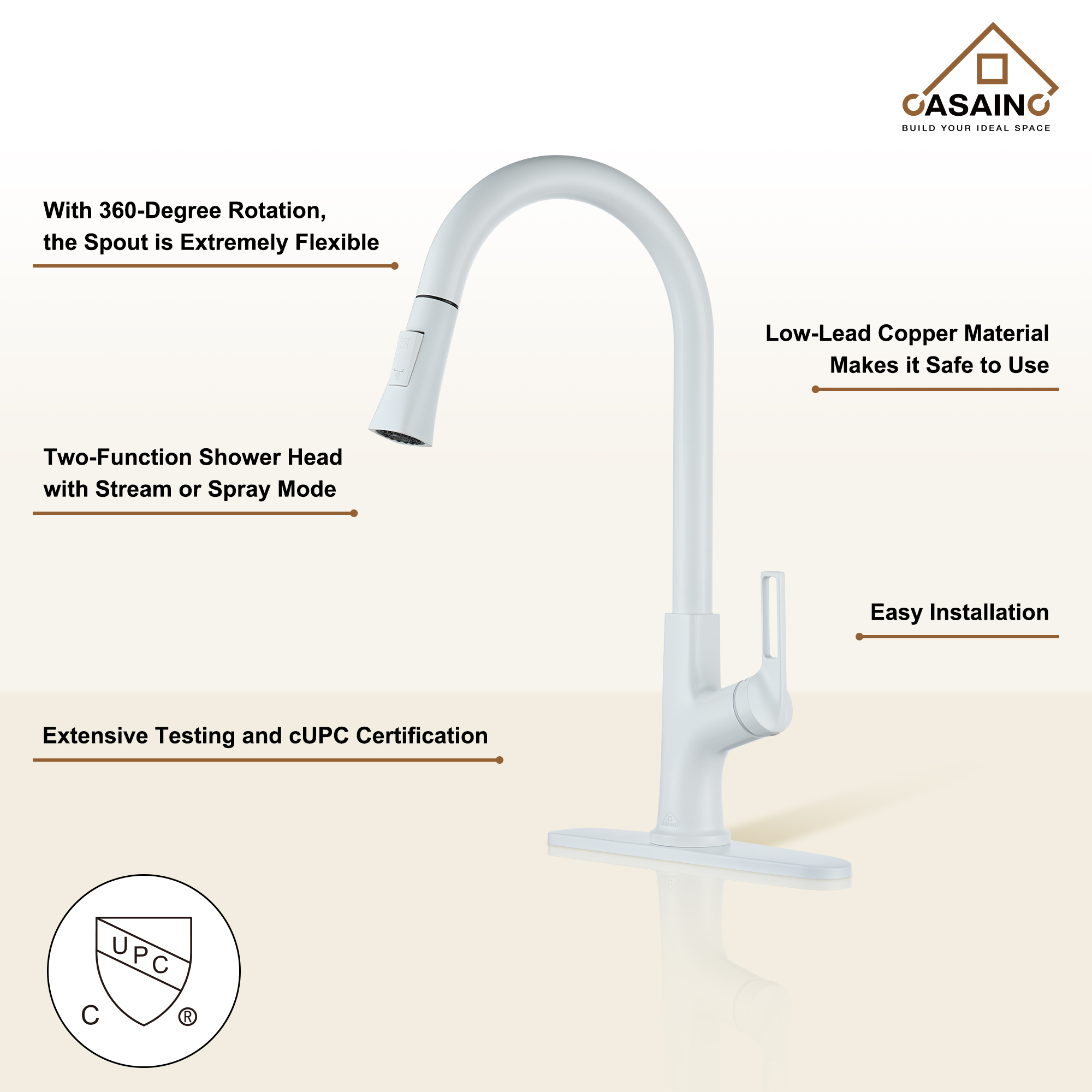 Single-Handle Pull-Out Sprayer Kitchen Faucet Deckplate Included in Brushed Nickel/Matte Black/Matte White/Brushed Gold