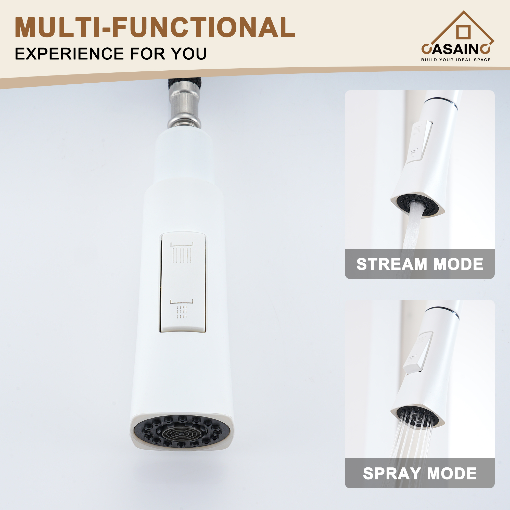 Single-Handle Pull-Out Sprayer Kitchen Faucet Deckplate Included in Brushed Nickel/Matte Black/Matte White/Brushed Gold