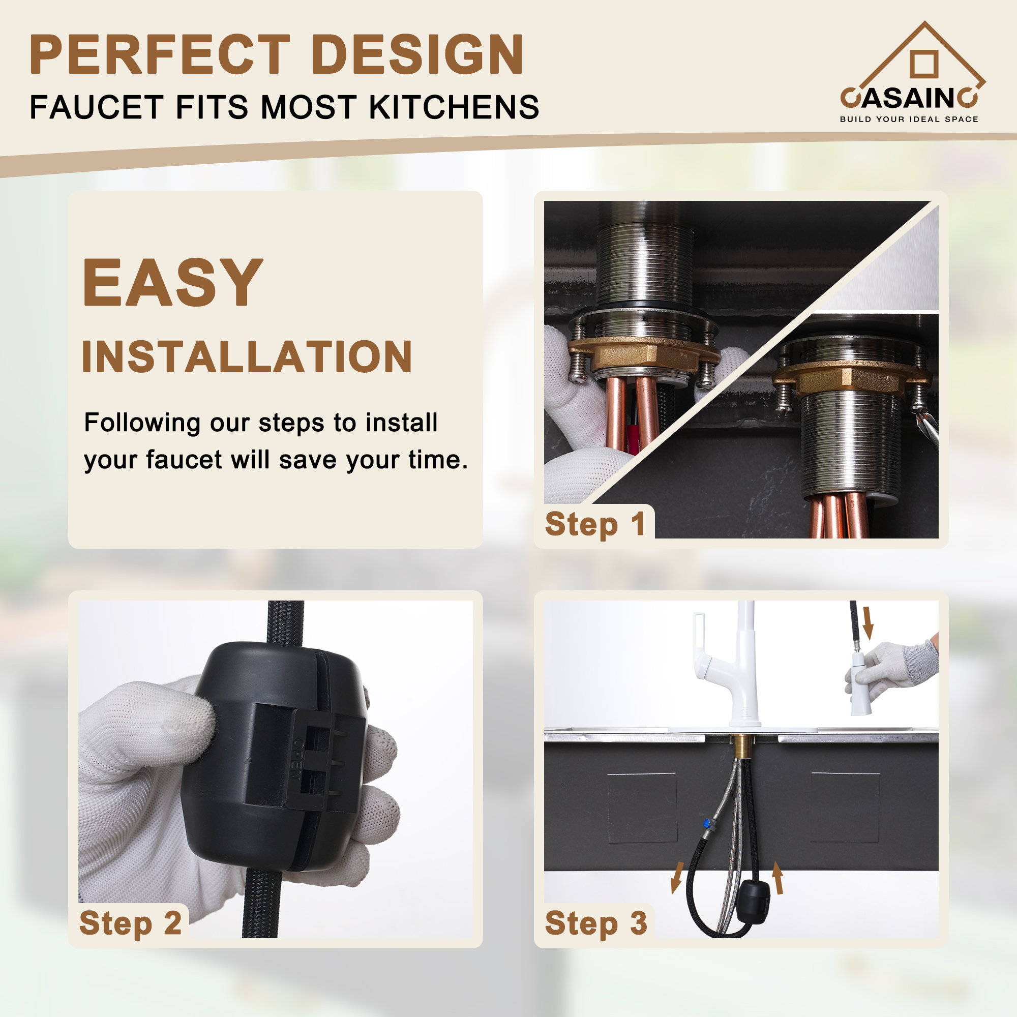 Single-Handle Pull-Out Sprayer Kitchen Faucet Deckplate Included in Brushed Nickel/Matte Black/Matte White/Brushed Gold