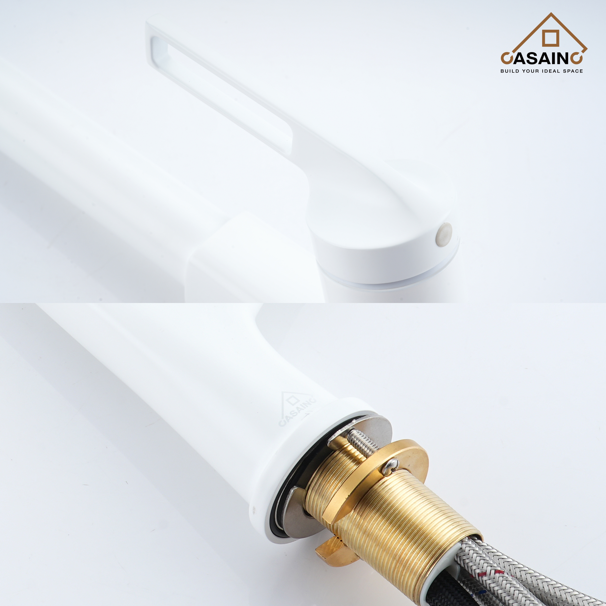 Single-Handle Pull-Out Sprayer Kitchen Faucet Deckplate Included in Brushed Nickel/Matte Black/Matte White/Brushed Gold