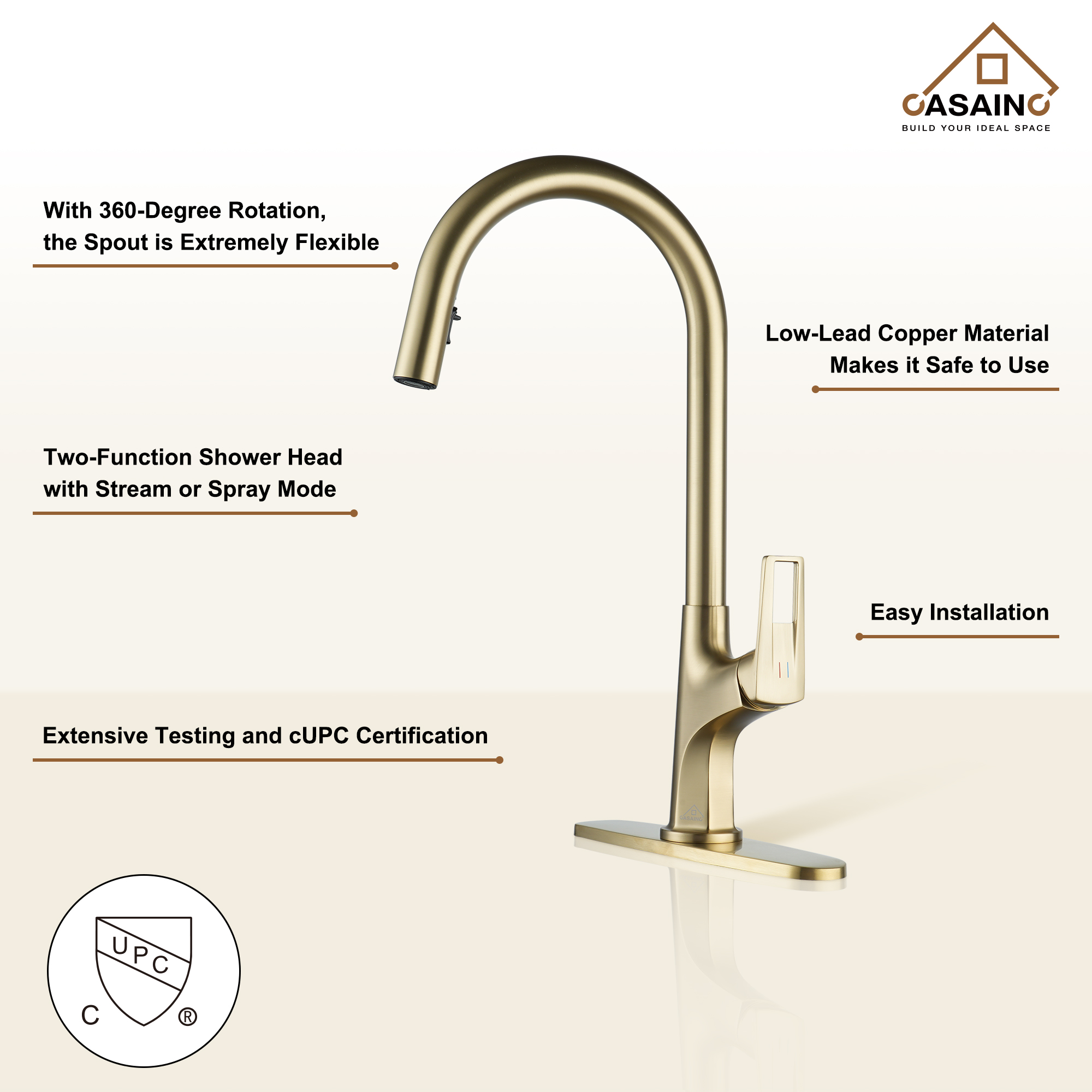 Single-Handle Kitchen Faucet with Pull-Out Sprayer in Matte Black Brushed Nickel Brushed Gold