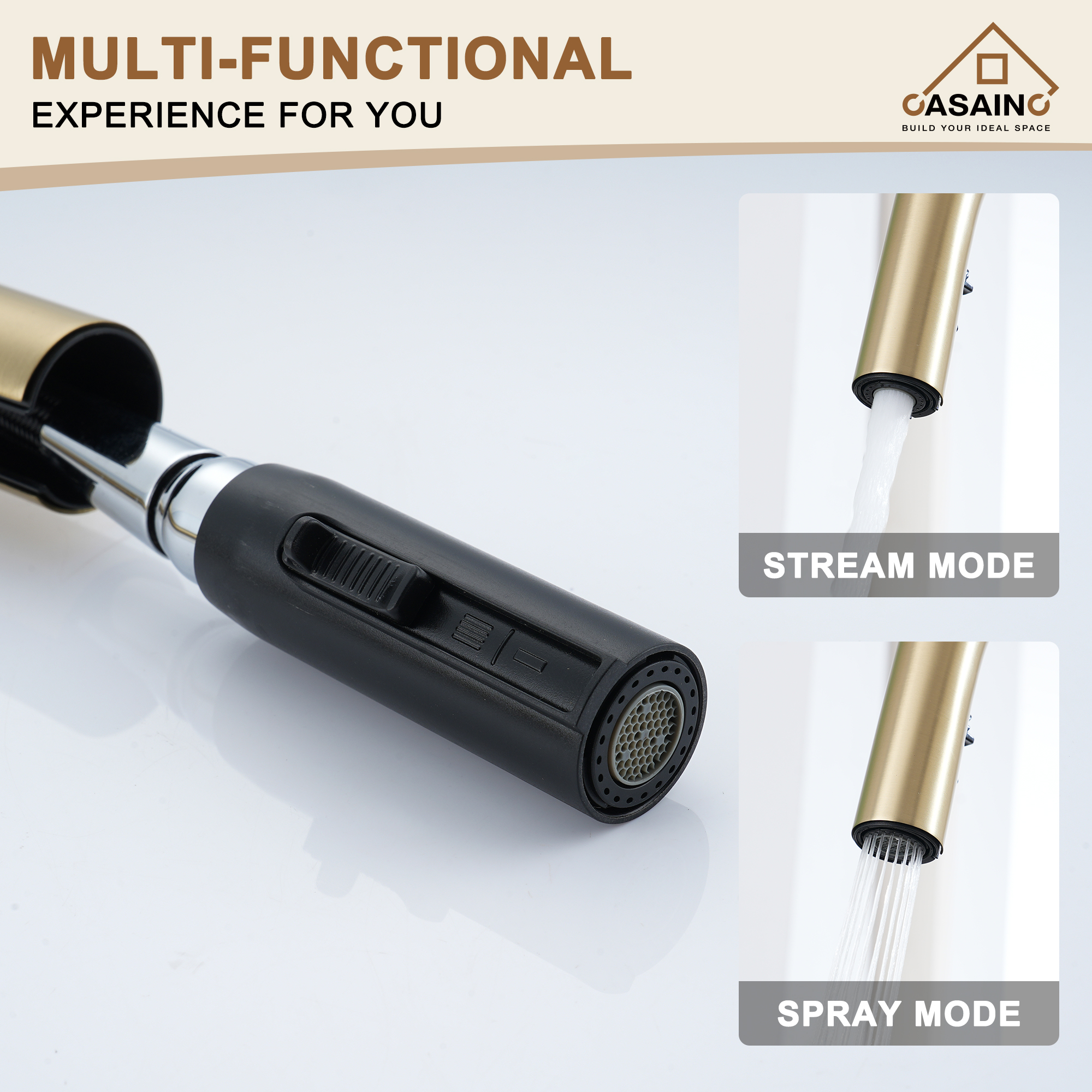 Single-Handle Kitchen Faucet with Pull-Out Sprayer in Matte Black Brushed Nickel Brushed Gold