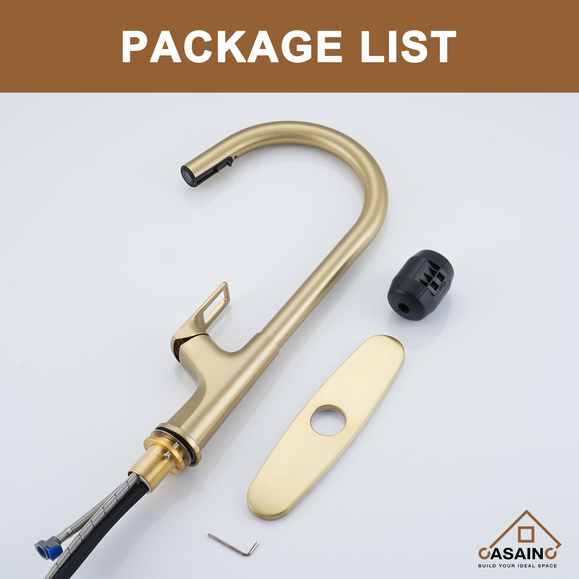 Single-Handle Kitchen Faucet with Pull-Out Sprayer in Matte Black Brushed Nickel Brushed Gold