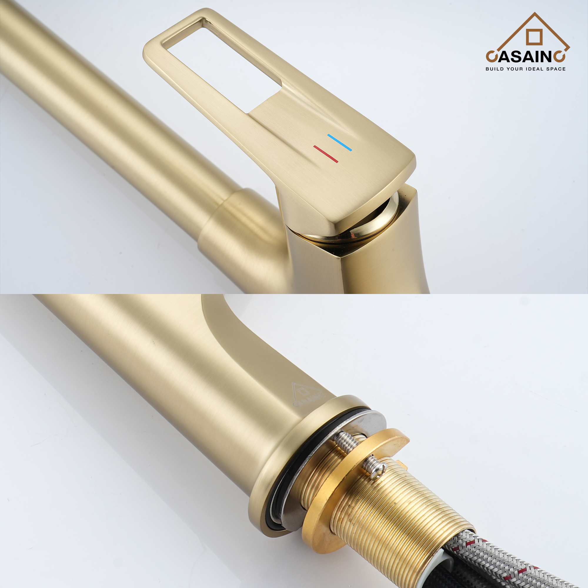 Single-Handle Kitchen Faucet with Pull-Out Sprayer in Matte Black Brushed Nickel Brushed Gold