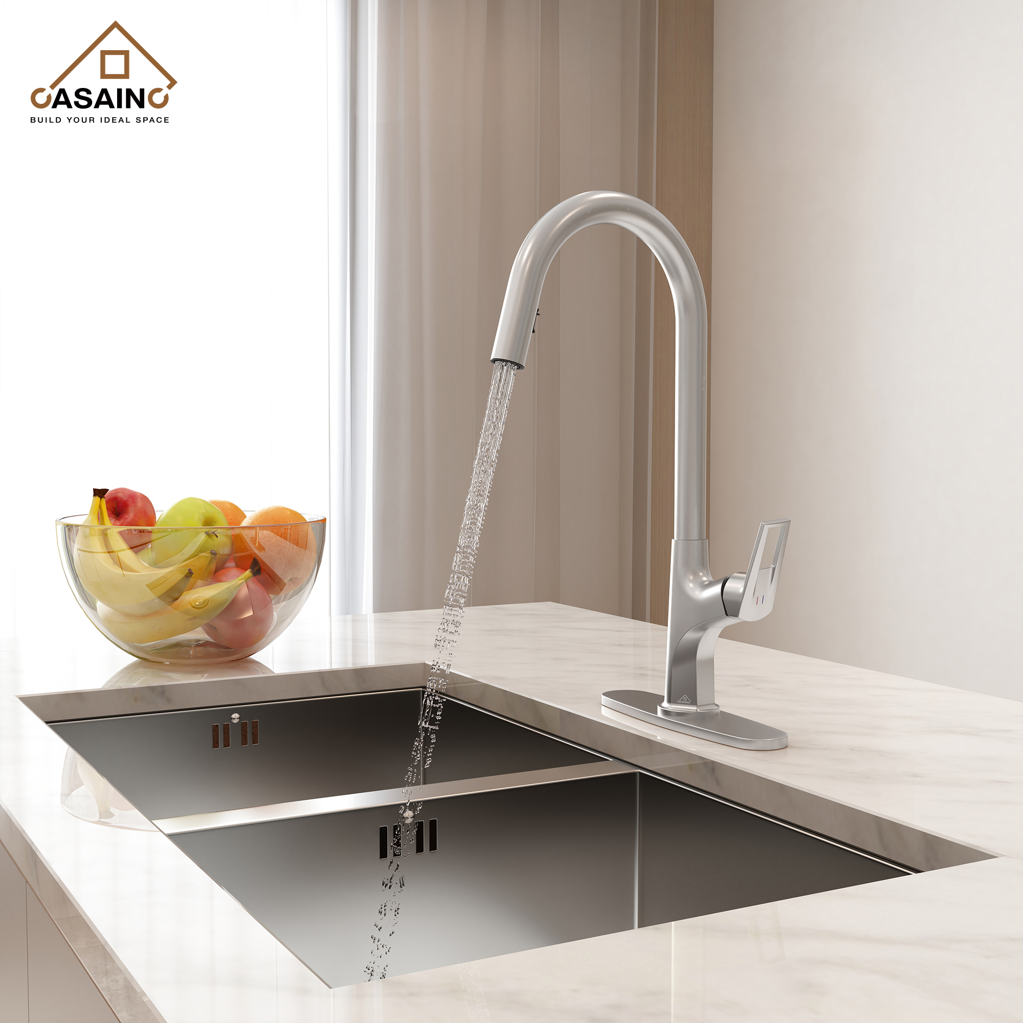 Single-Handle Kitchen Faucet with Pull-Out Sprayer in Matte Black Brushed Nickel Brushed Gold