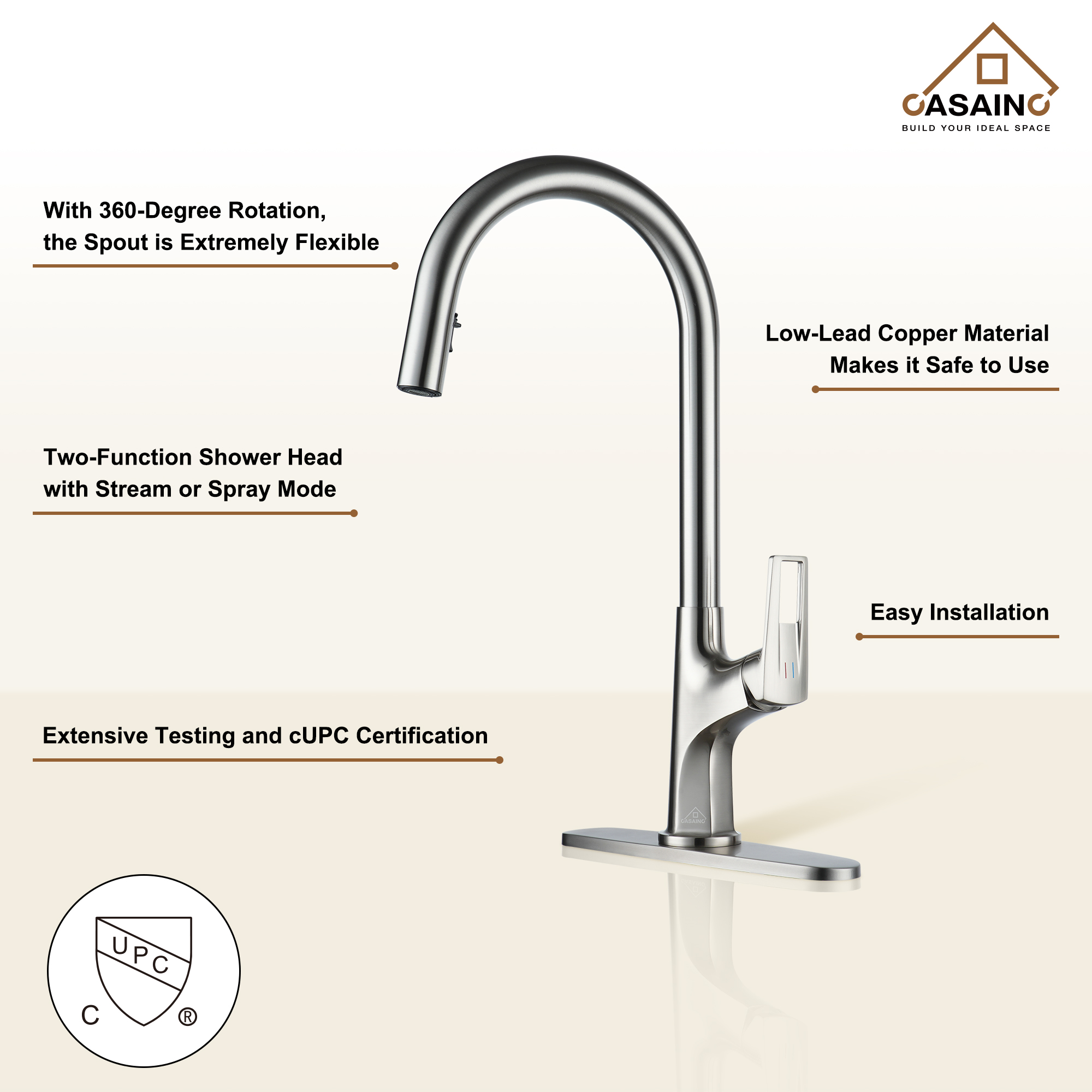 Single-Handle Kitchen Faucet with Pull-Out Sprayer in Matte Black Brushed Nickel Brushed Gold