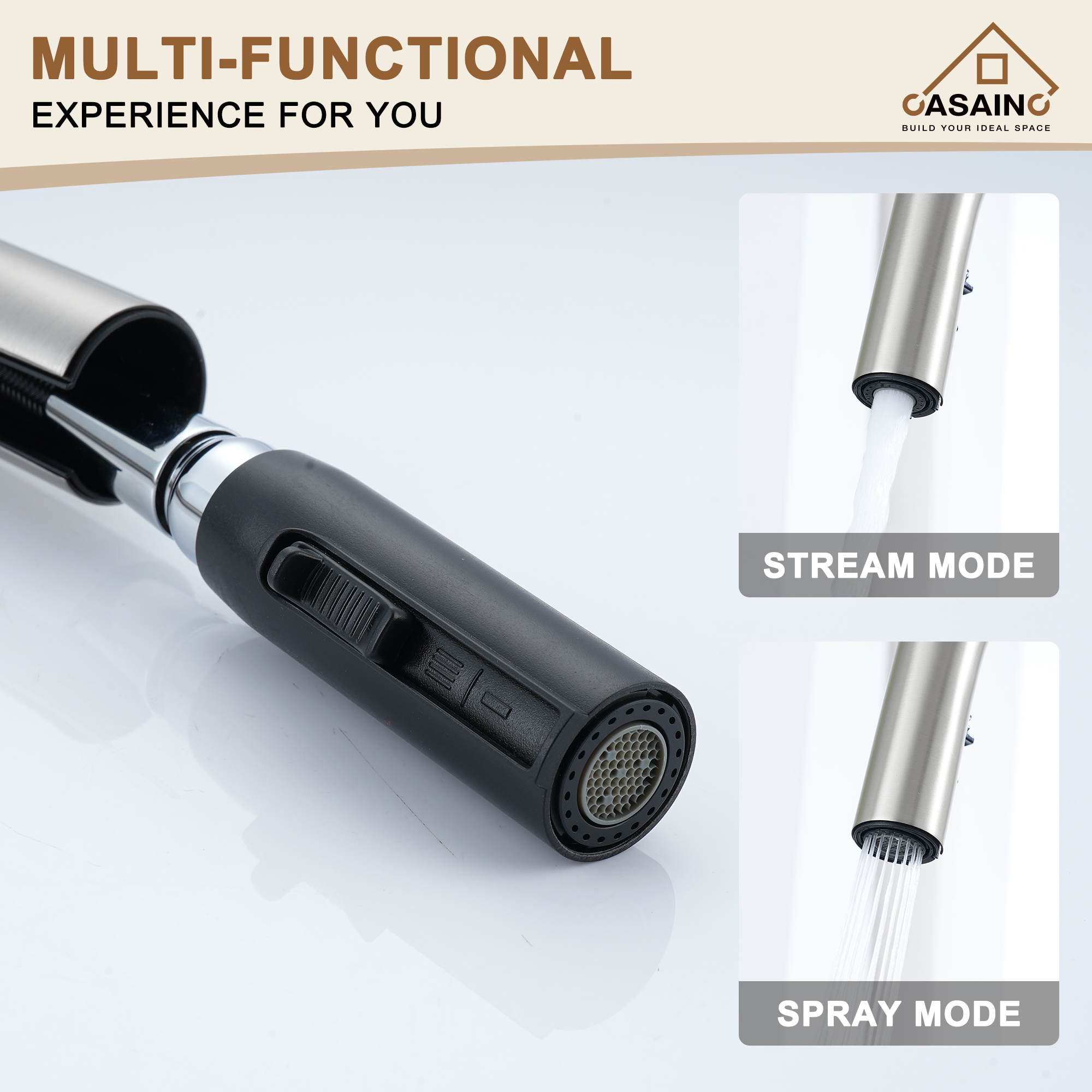 Single-Handle Kitchen Faucet with Pull-Out Sprayer in Matte Black Brushed Nickel Brushed Gold