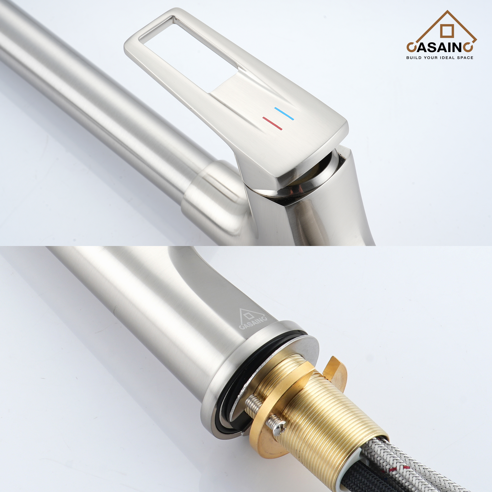 Single-Handle Kitchen Faucet with Pull-Out Sprayer in Matte Black Brushed Nickel Brushed Gold