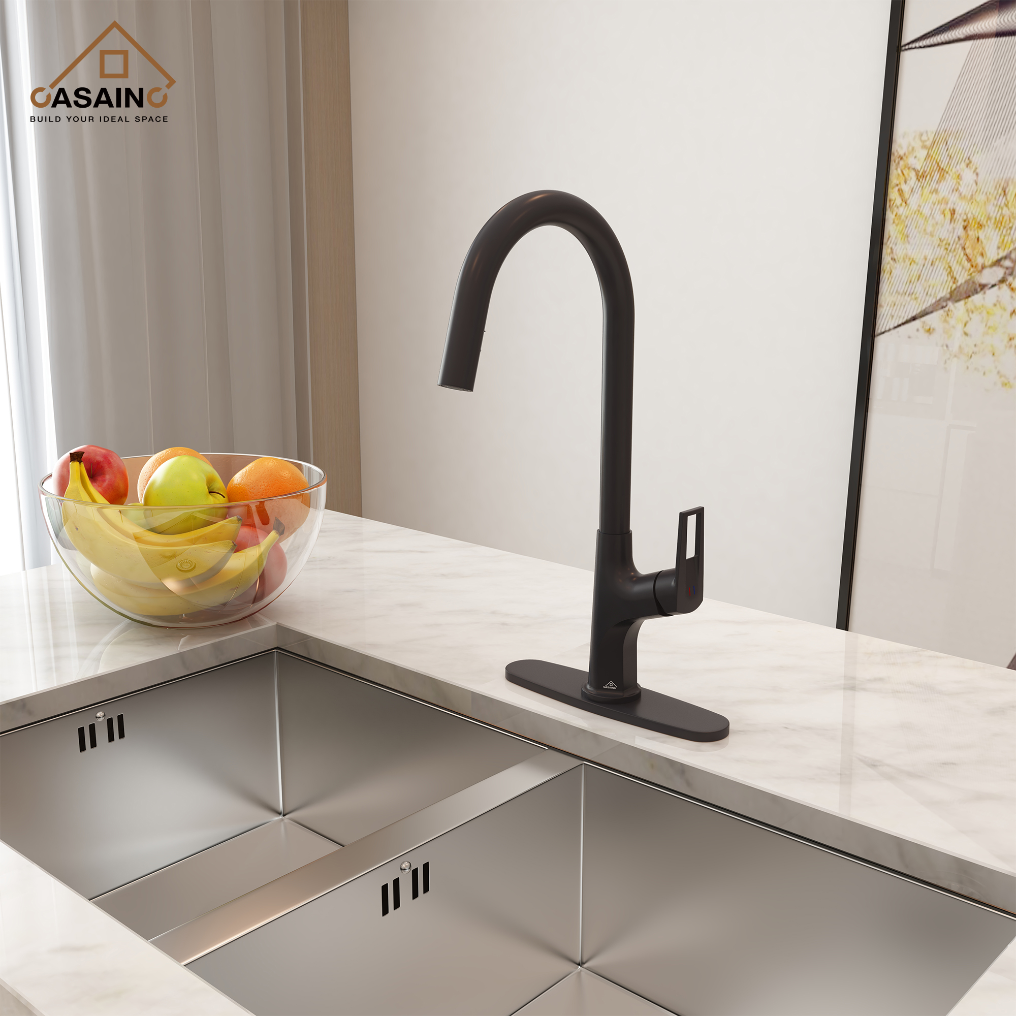Single-Handle Kitchen Faucet with Pull-Out Sprayer in Matte Black Brushed Nickel Brushed Gold