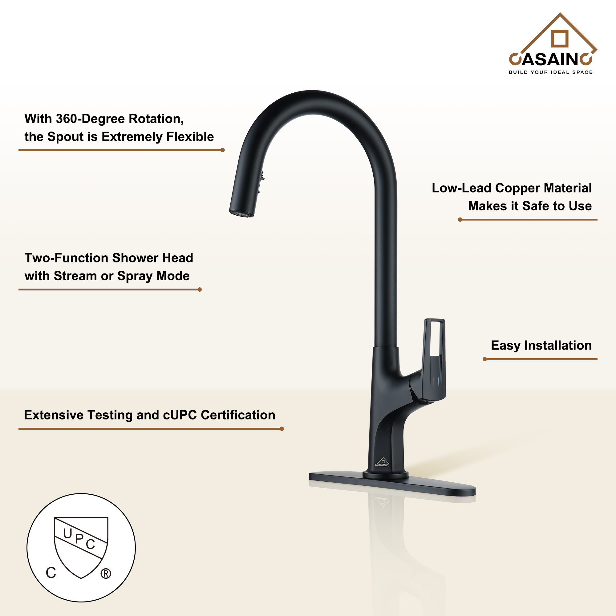 Single-Handle Kitchen Faucet with Pull-Out Sprayer in Matte Black Brushed Nickel Brushed Gold