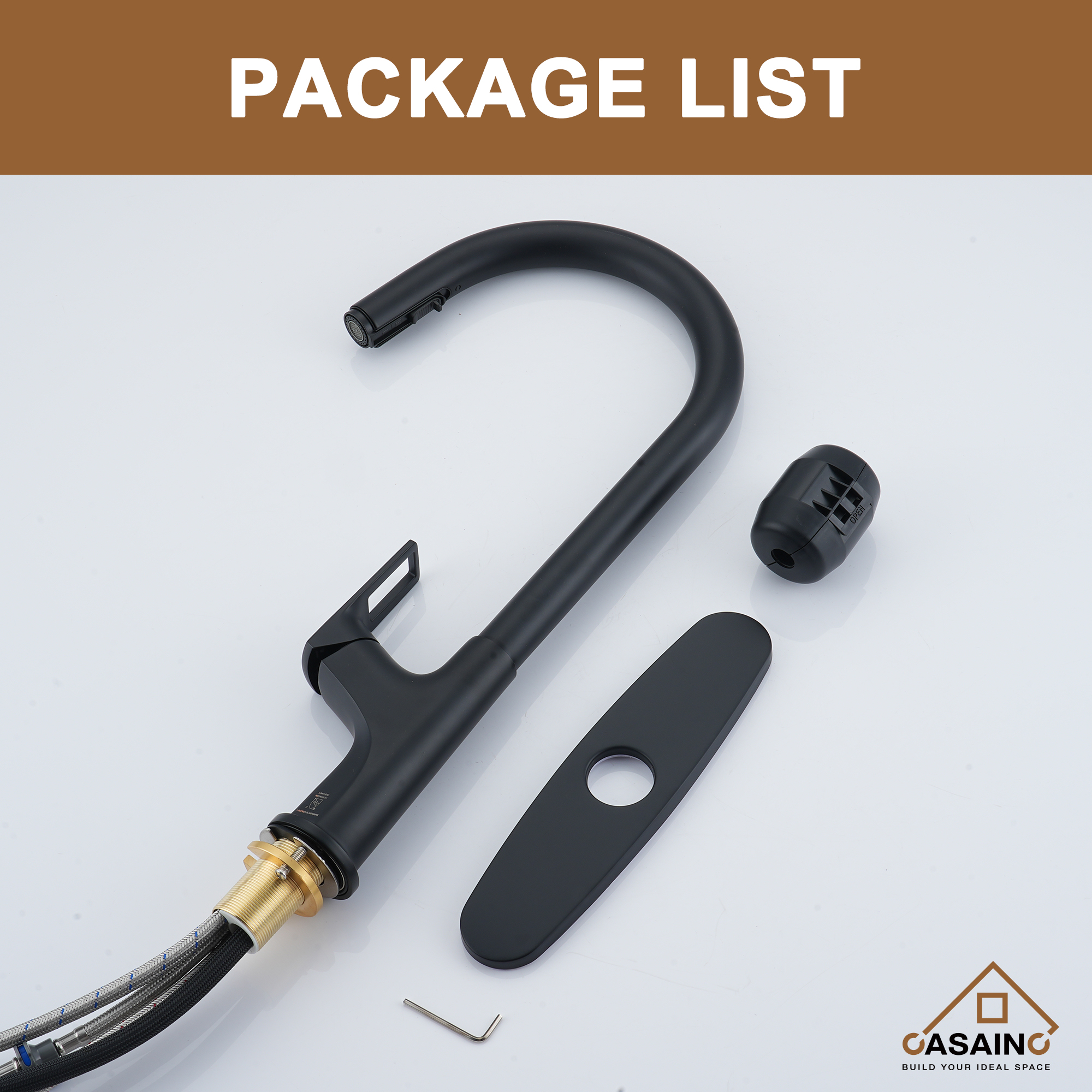 Single-Handle Kitchen Faucet with Pull-Out Sprayer in Matte Black Brushed Nickel Brushed Gold