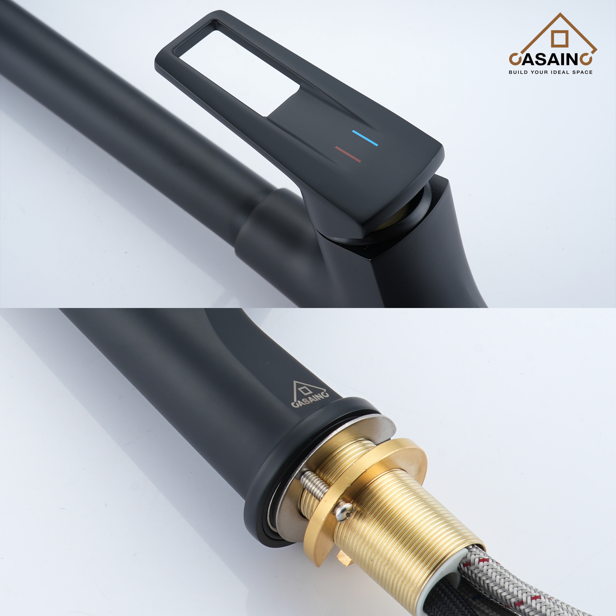 Single-Handle Kitchen Faucet with Pull-Out Sprayer in Matte Black Brushed Nickel Brushed Gold