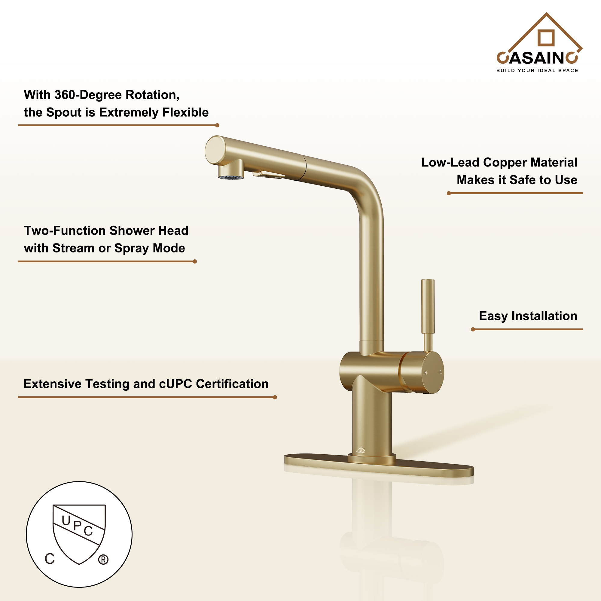 360 degrees Single-Handle Kitchen Faucet with Pull-Out Sprayer in Matte Black/Brushed Nickel/Brushed Gold/Matte White