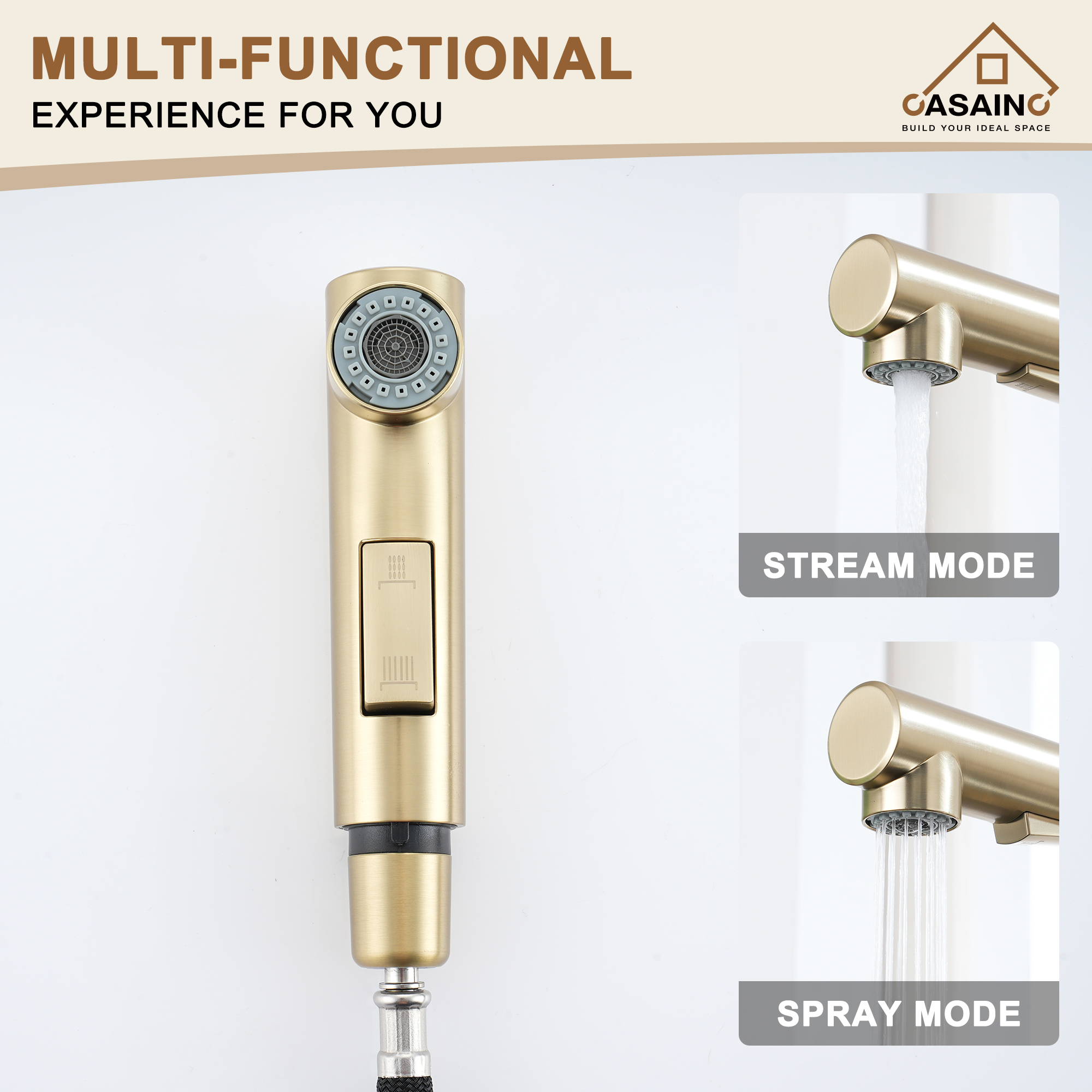 360 degrees Single-Handle Kitchen Faucet with Pull-Out Sprayer in Matte Black/Brushed Nickel/Brushed Gold/Matte White