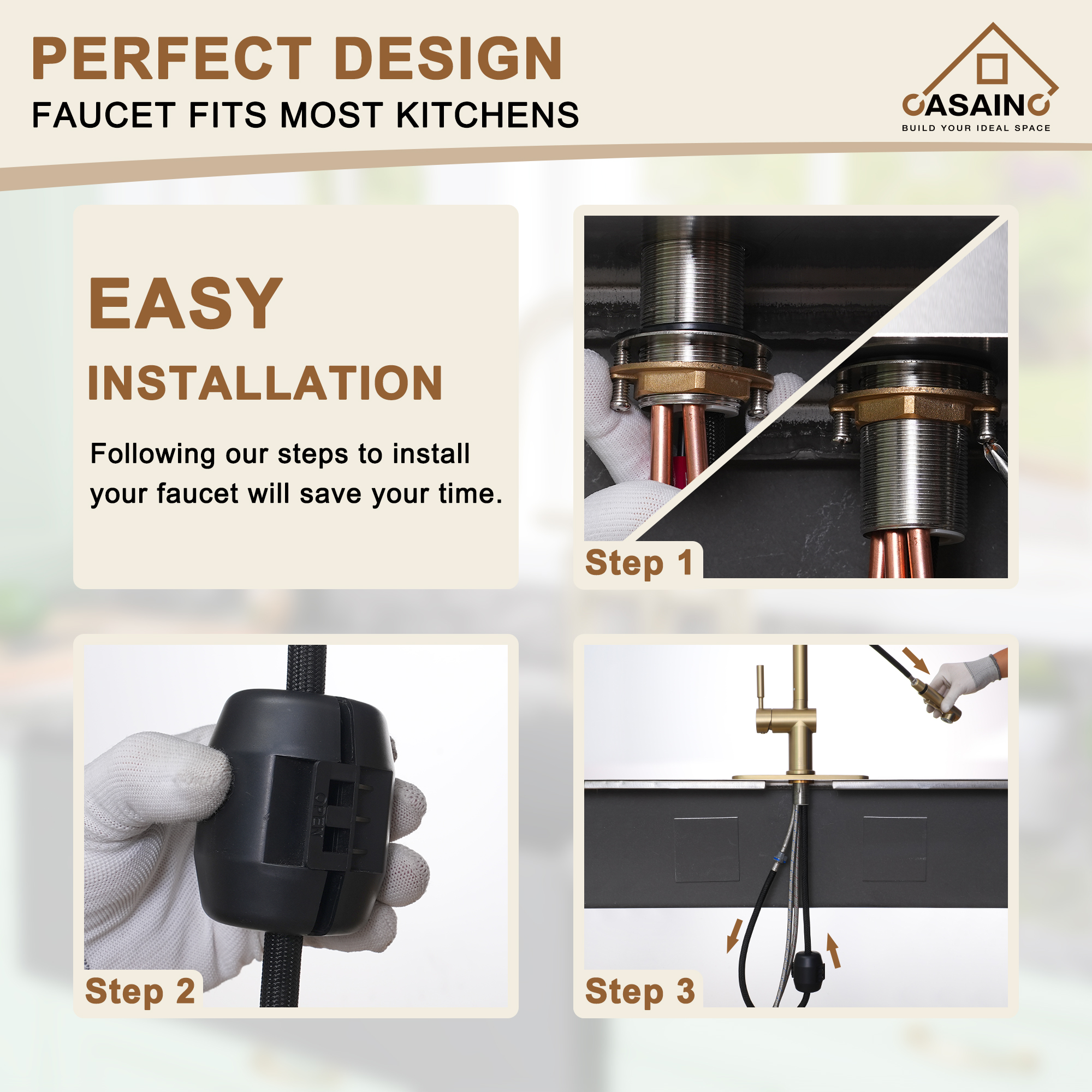 360 degrees Single-Handle Kitchen Faucet with Pull-Out Sprayer in Matte Black/Brushed Nickel/Brushed Gold/Matte White