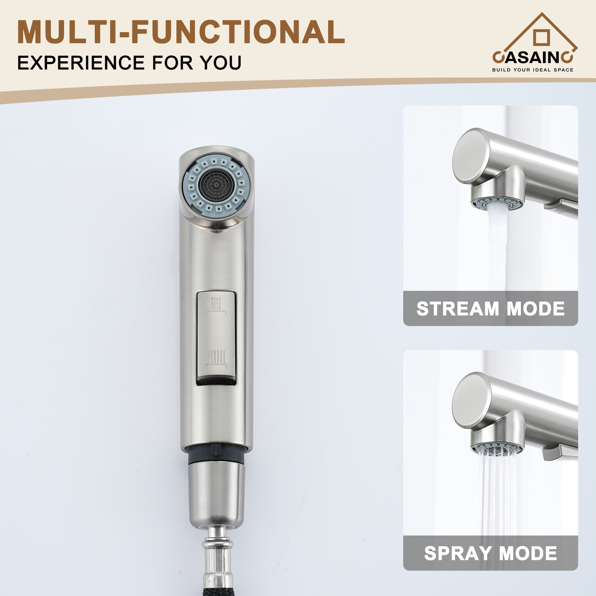 360 degrees Single-Handle Kitchen Faucet with Pull-Out Sprayer in Matte Black/Brushed Nickel/Brushed Gold/Matte White