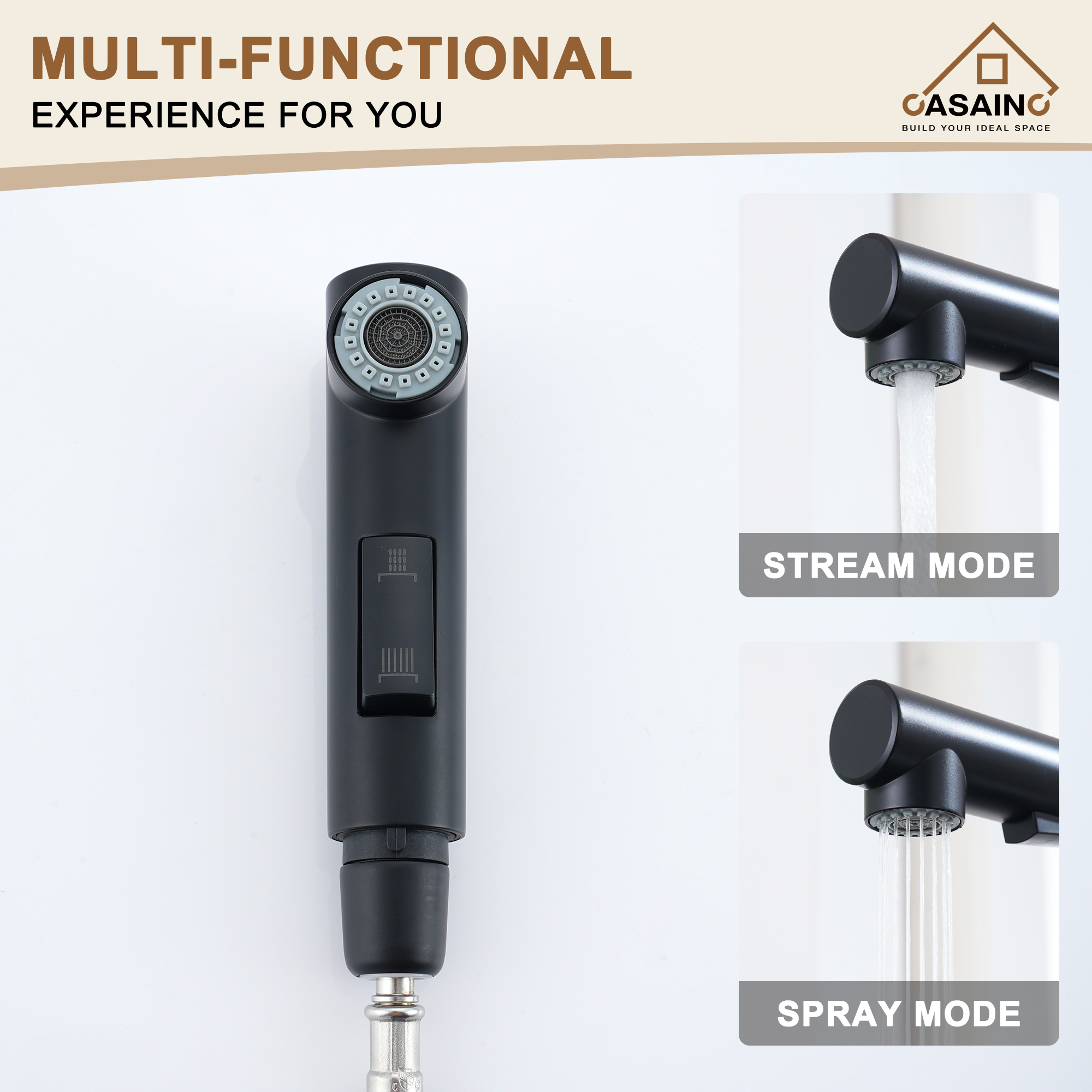 360 degrees Single-Handle Kitchen Faucet with Pull-Out Sprayer in Matte Black/Brushed Nickel/Brushed Gold/Matte White