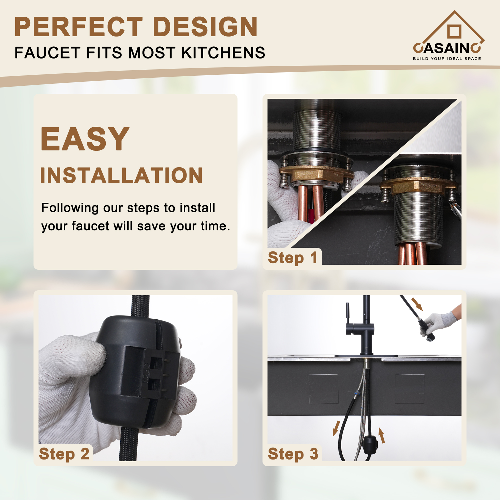 360 degrees Single-Handle Kitchen Faucet with Pull-Out Sprayer in Matte Black/Brushed Nickel/Brushed Gold/Matte White