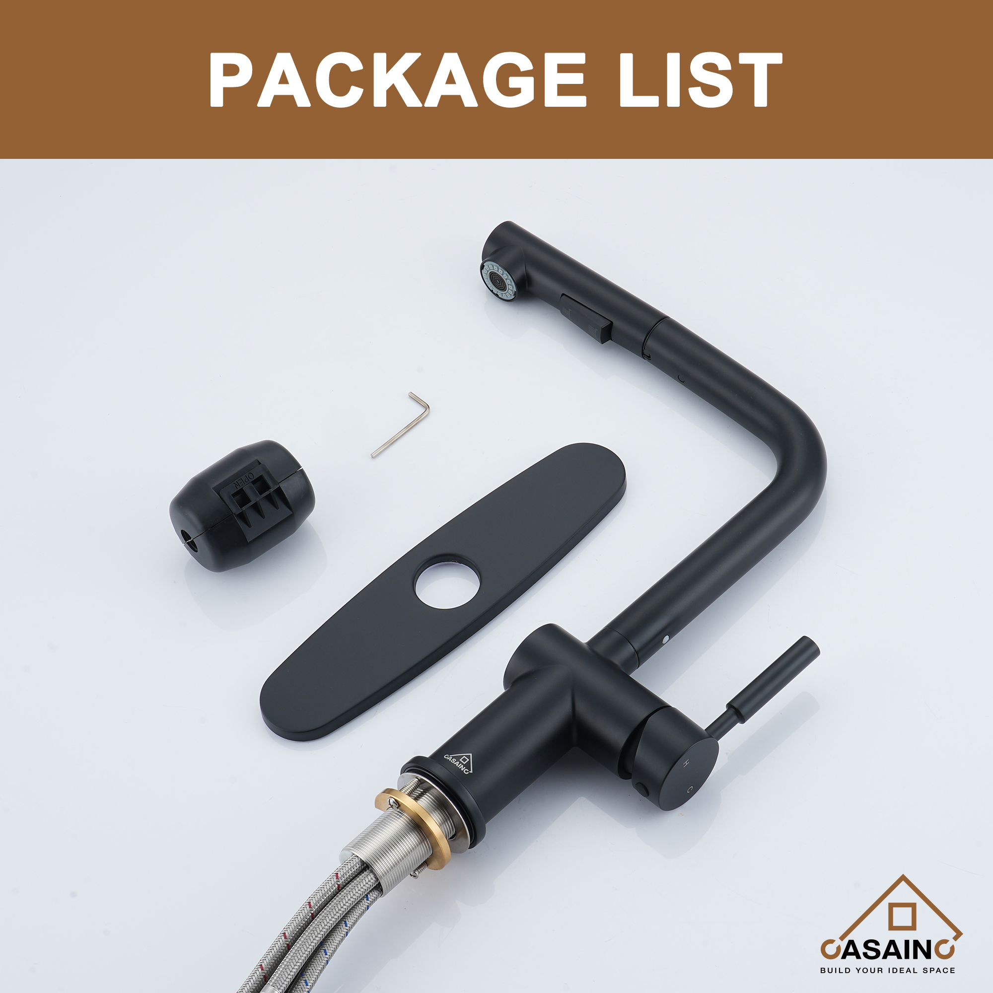 360 degrees Single-Handle Kitchen Faucet with Pull-Out Sprayer in Matte Black/Brushed Nickel/Brushed Gold/Matte White