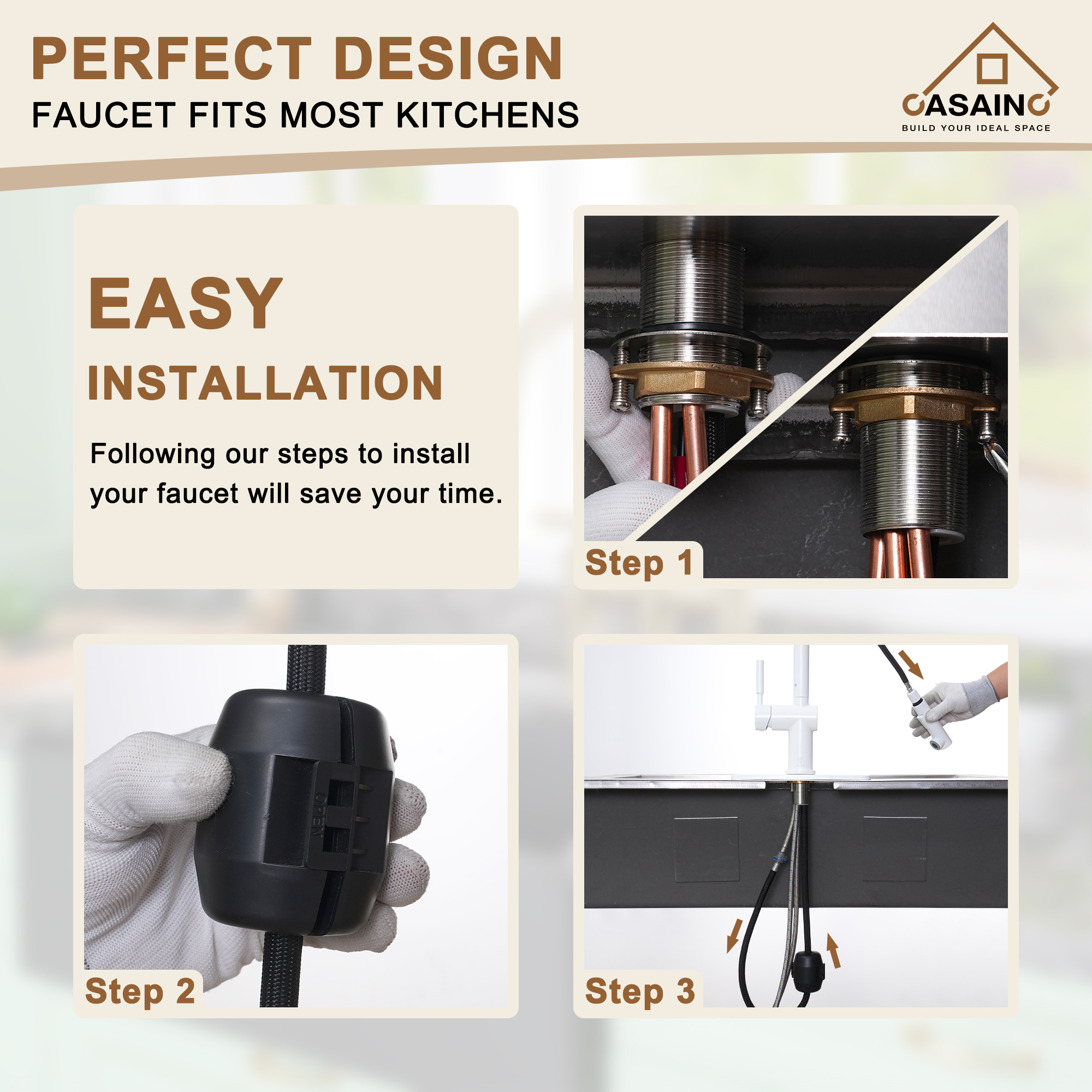 360 degrees Single-Handle Kitchen Faucet with Pull-Out Sprayer in Matte Black/Brushed Nickel/Brushed Gold/Matte White