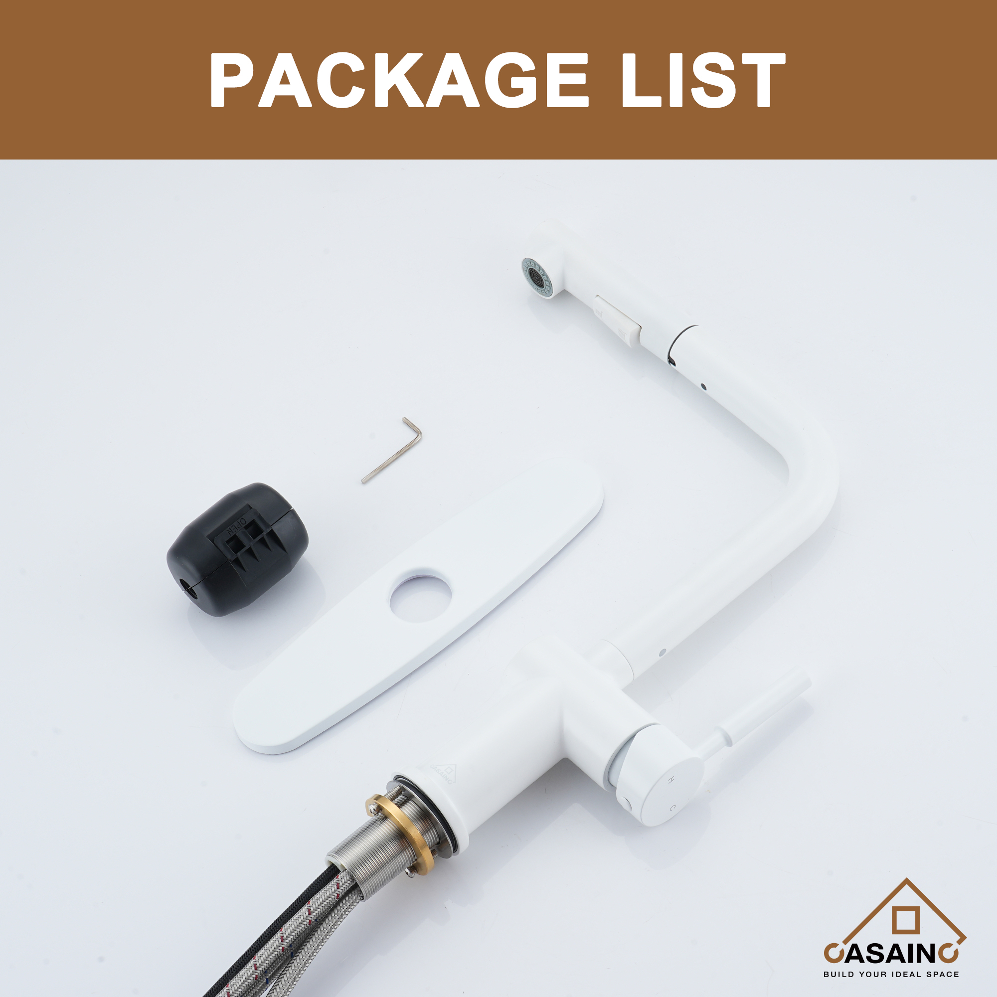 360 degrees Single-Handle Kitchen Faucet with Pull-Out Sprayer in Matte Black/Brushed Nickel/Brushed Gold/Matte White