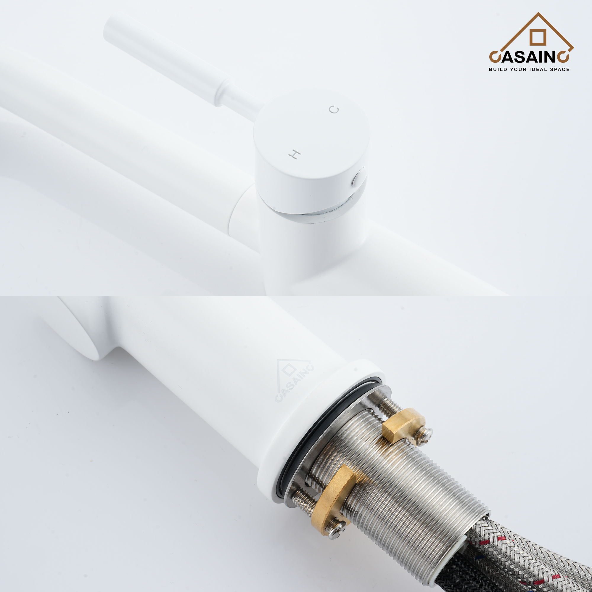 360 degrees Single-Handle Kitchen Faucet with Pull-Out Sprayer in Matte Black/Brushed Nickel/Brushed Gold/Matte White