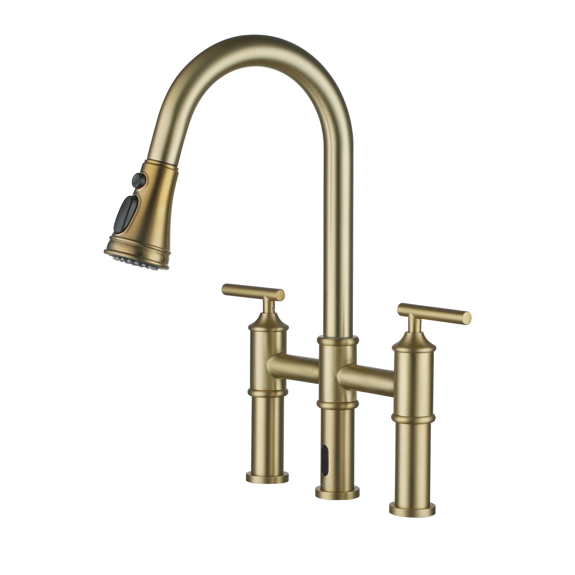 Double-Handle Kitchen Faucet with Pull-Out Sprayer Infrared Sensor in Brushed Nickel/Matte Black/Brushed Gold