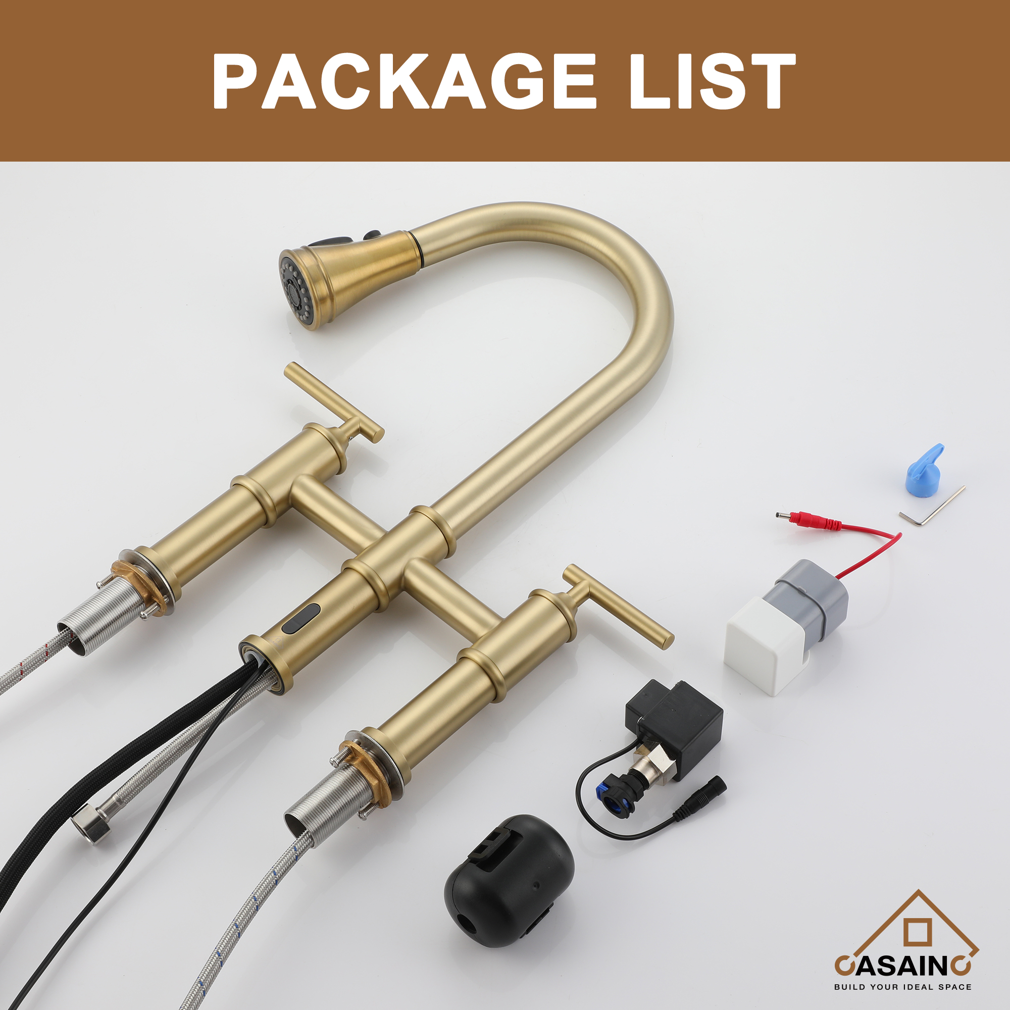 Double-Handle Kitchen Faucet with Pull-Out Sprayer Infrared Sensor in Brushed Nickel/Matte Black/Brushed Gold