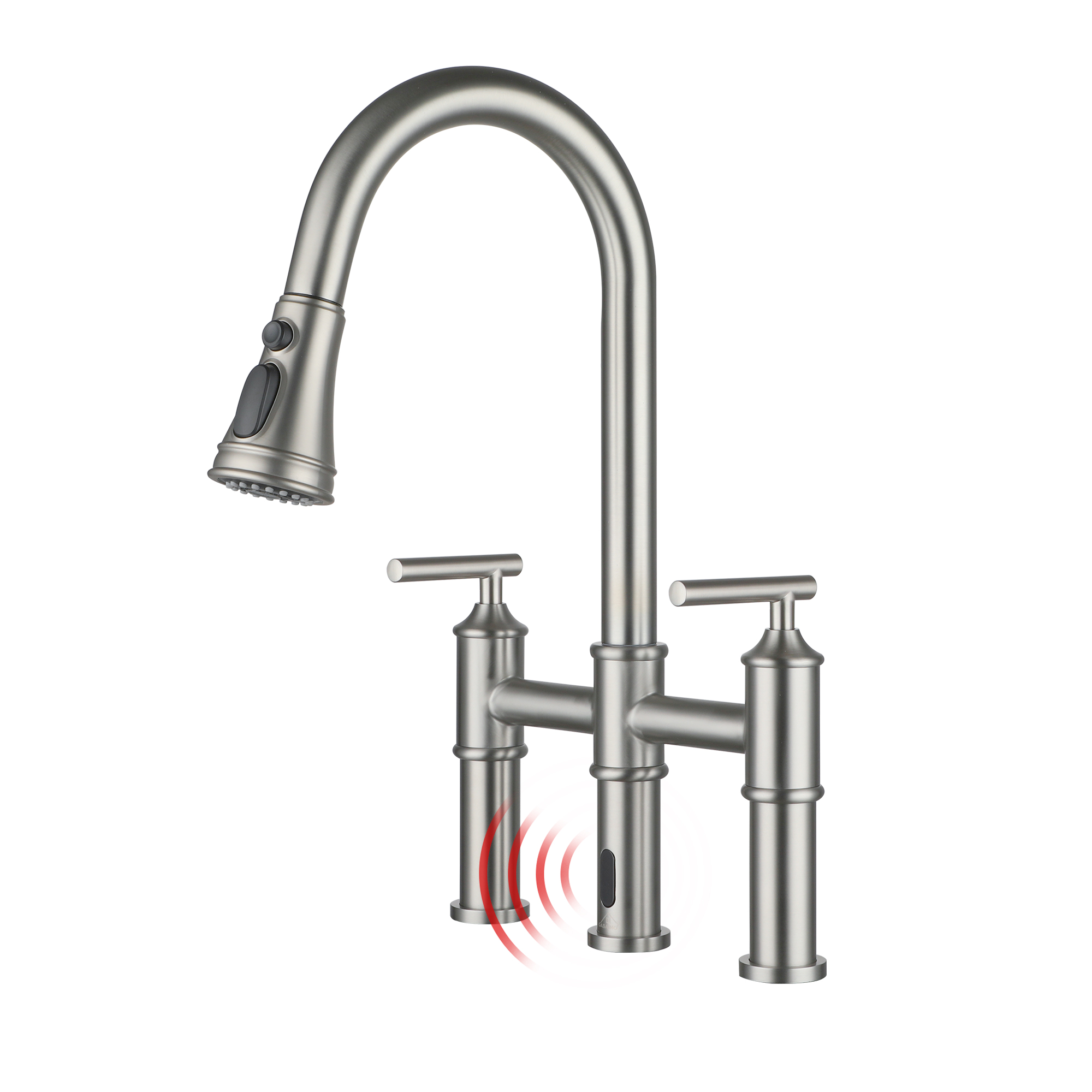Double-Handle Kitchen Faucet with Pull-Out Sprayer Infrared Sensor in Brushed Nickel/Matte Black/Brushed Gold