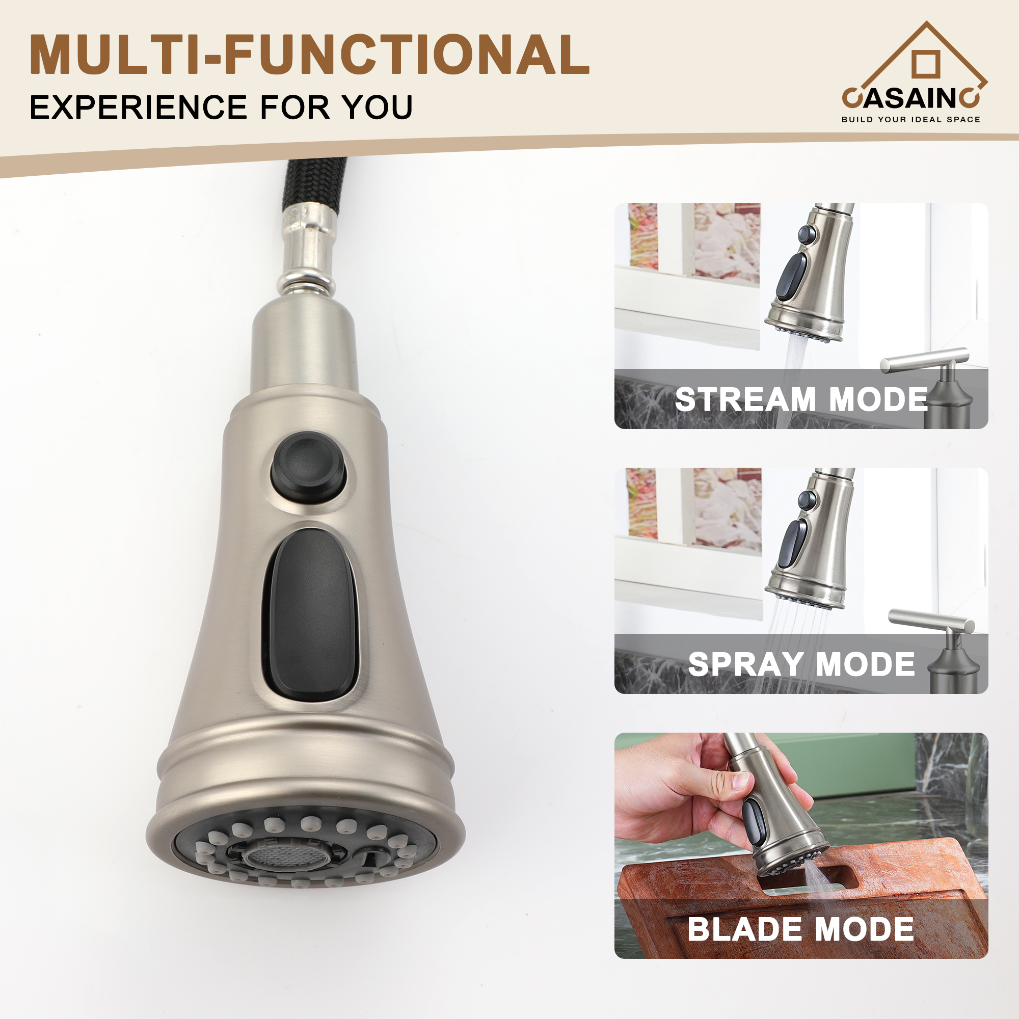 Double-Handle Kitchen Faucet with Pull-Out Sprayer Infrared Sensor in Brushed Nickel/Matte Black/Brushed Gold