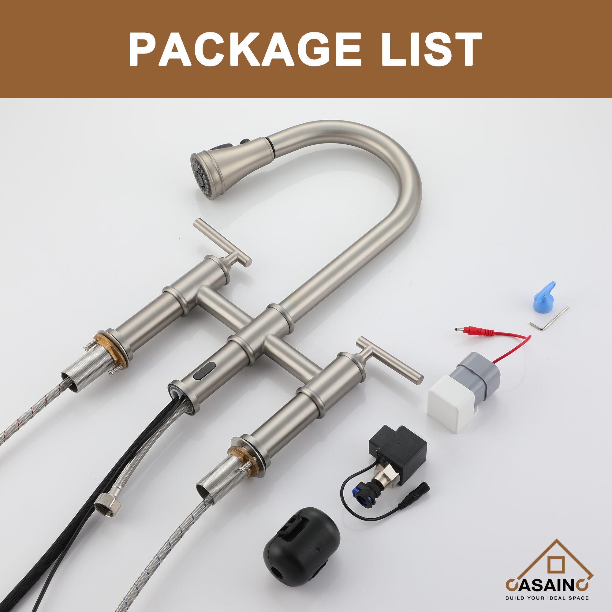 Double-Handle Kitchen Faucet with Pull-Out Sprayer Infrared Sensor in Brushed Nickel/Matte Black/Brushed Gold