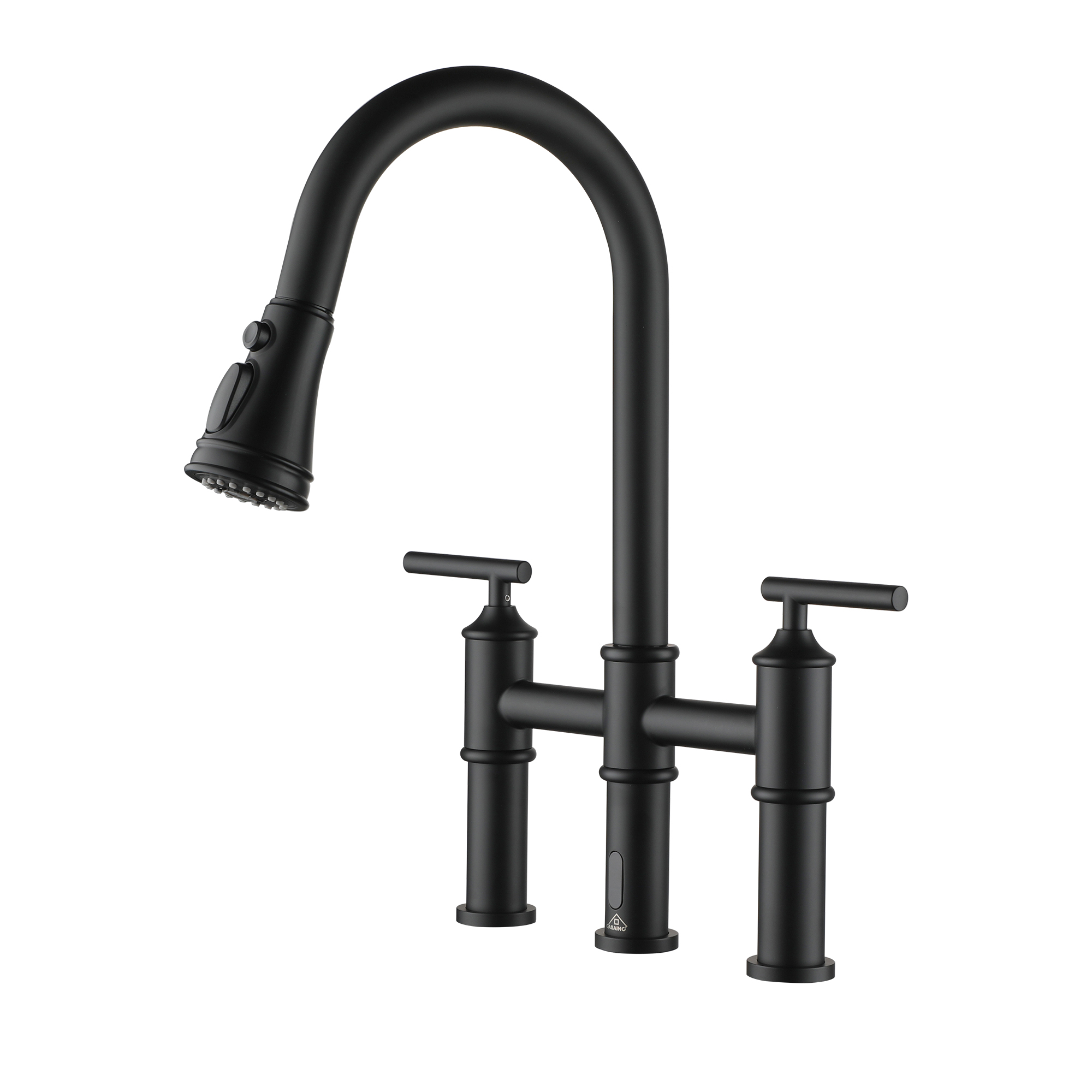 Double-Handle Kitchen Faucet with Pull-Out Sprayer Infrared Sensor in Brushed Nickel/Matte Black/Brushed Gold