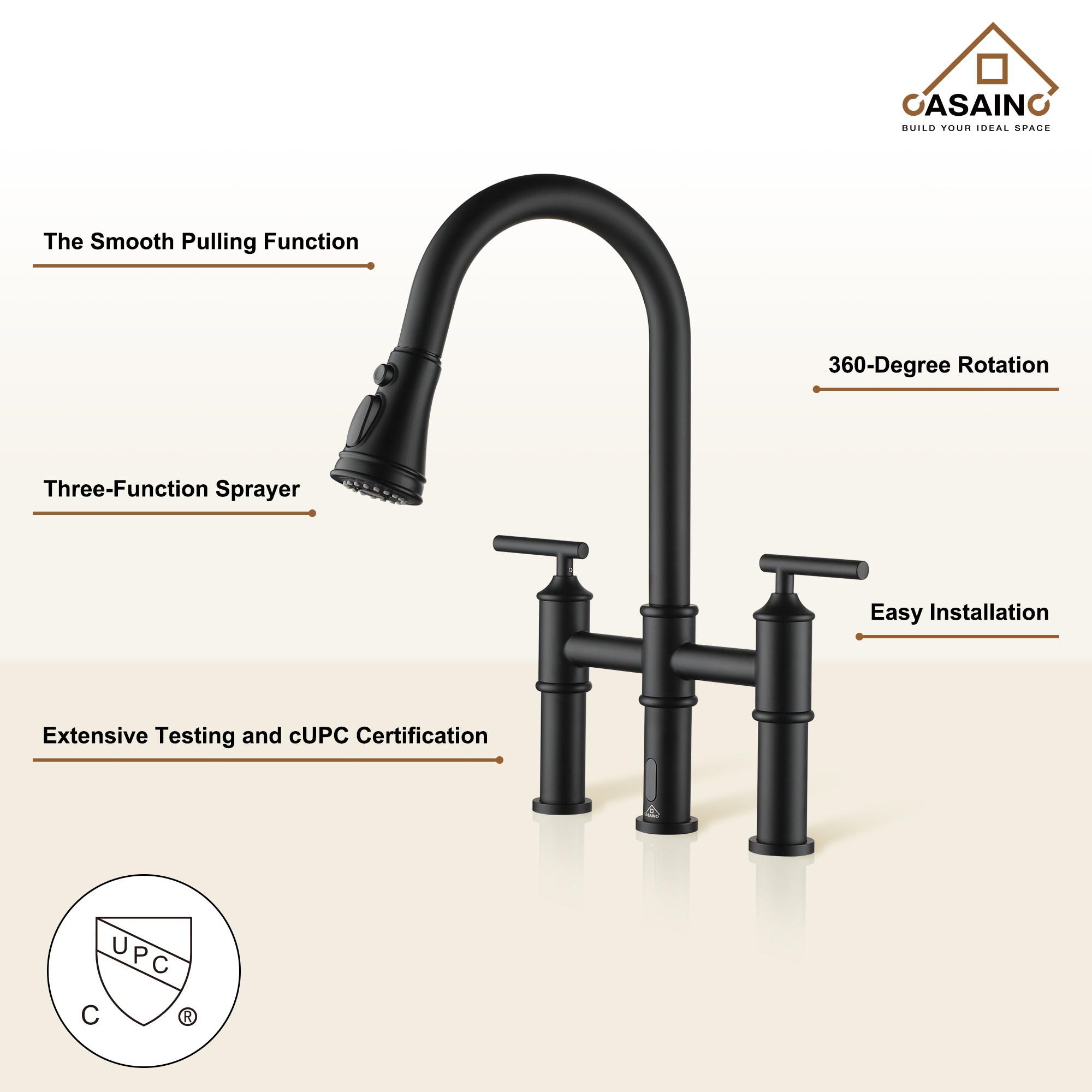 Double-Handle Kitchen Faucet with Pull-Out Sprayer Infrared Sensor in Brushed Nickel/Matte Black/Brushed Gold