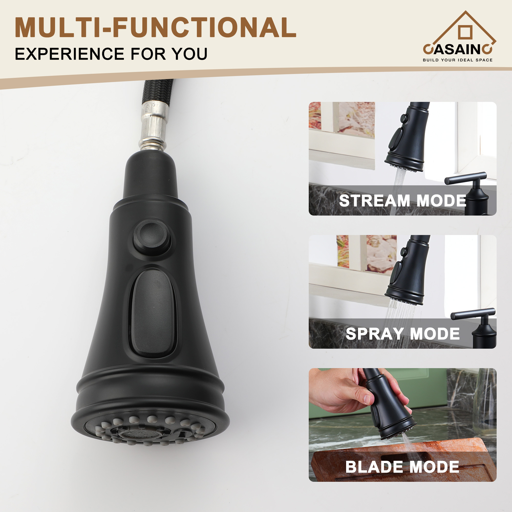 Double-Handle Kitchen Faucet with Pull-Out Sprayer Infrared Sensor in Brushed Nickel/Matte Black/Brushed Gold