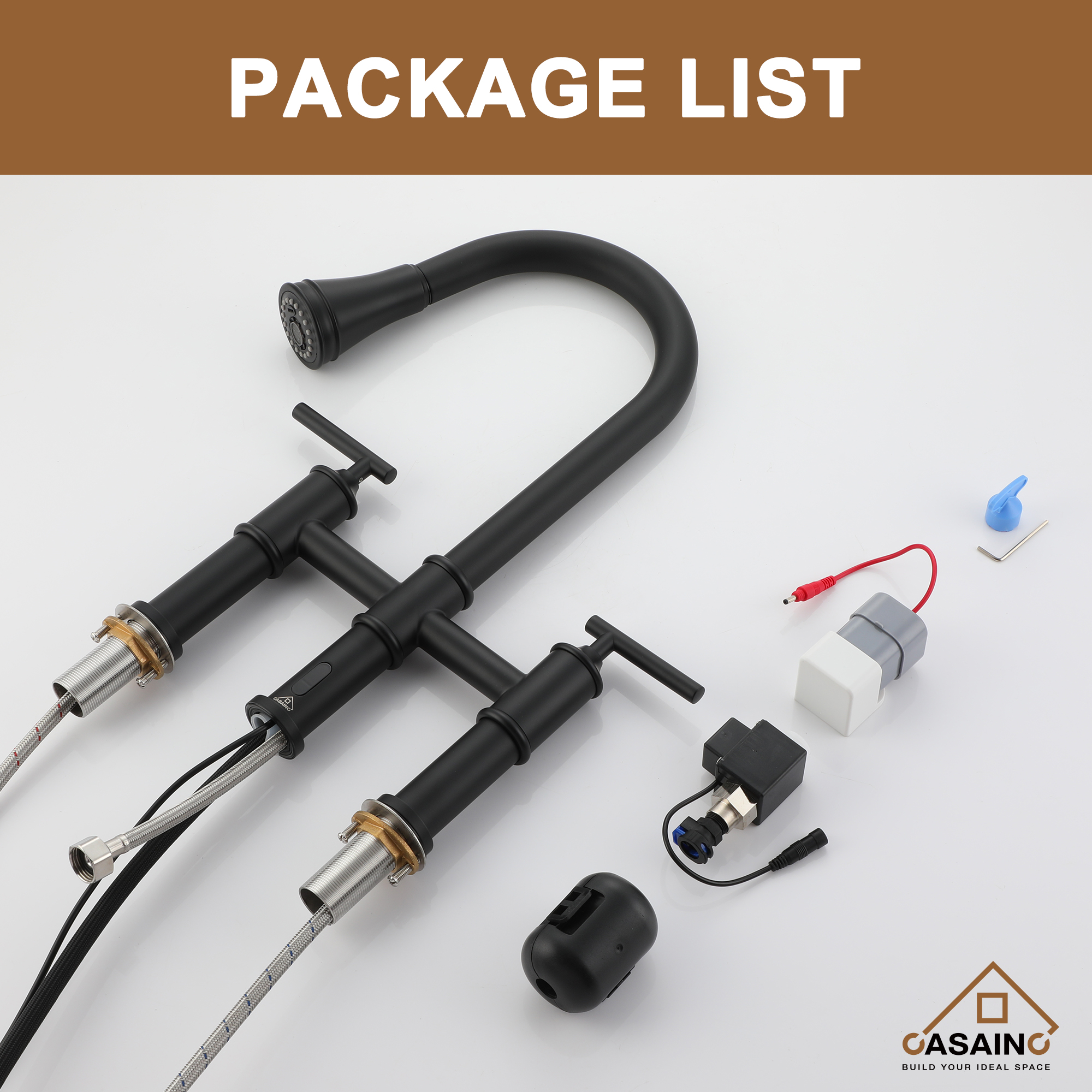 Double-Handle Kitchen Faucet with Pull-Out Sprayer Infrared Sensor in Brushed Nickel/Matte Black/Brushed Gold