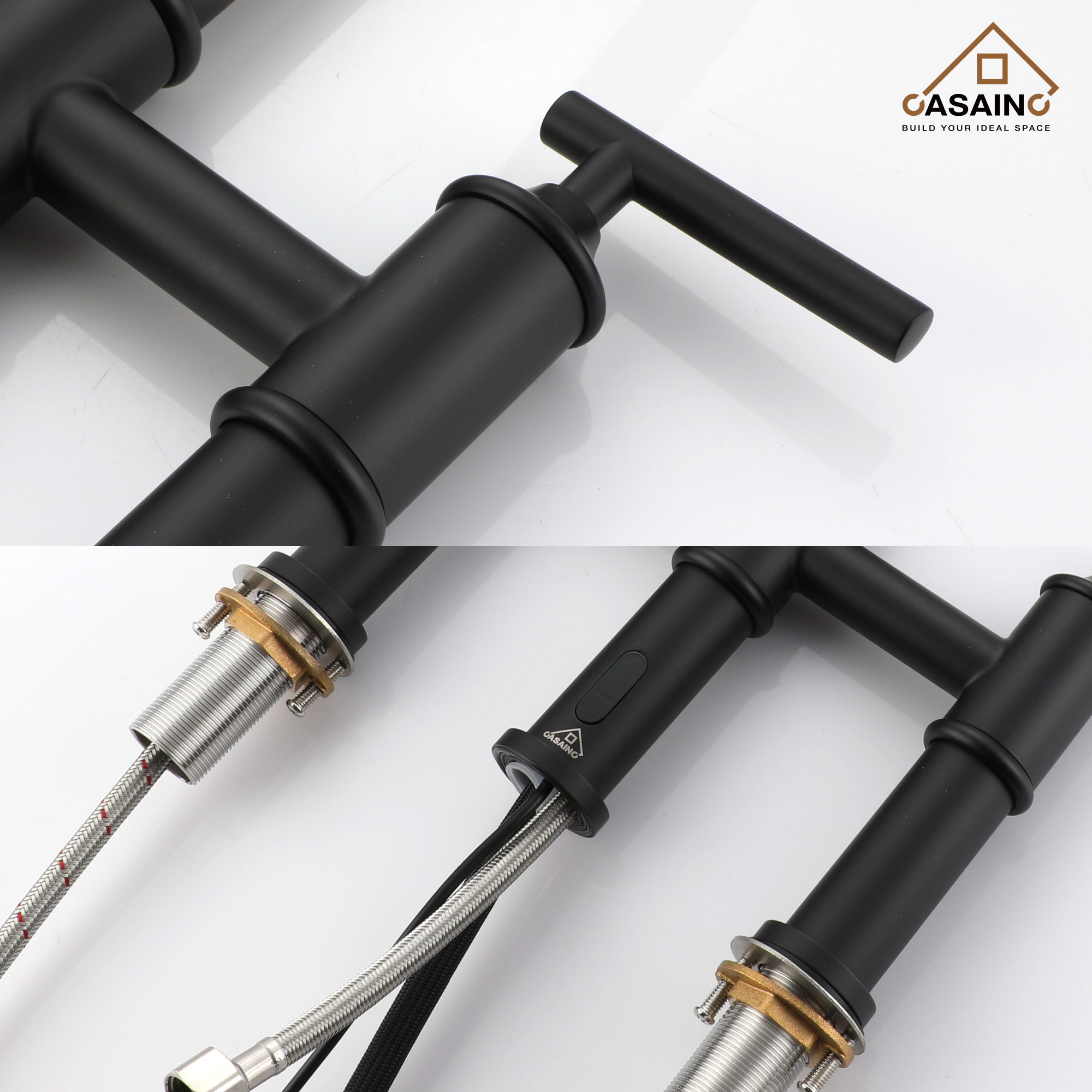 Double-Handle Kitchen Faucet with Pull-Out Sprayer Infrared Sensor in Brushed Nickel/Matte Black/Brushed Gold